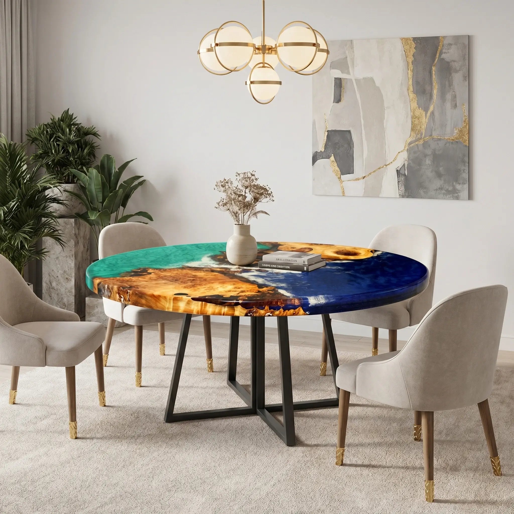 Custom Poplar Epoxy Resin Round Coffee Table Blue Green