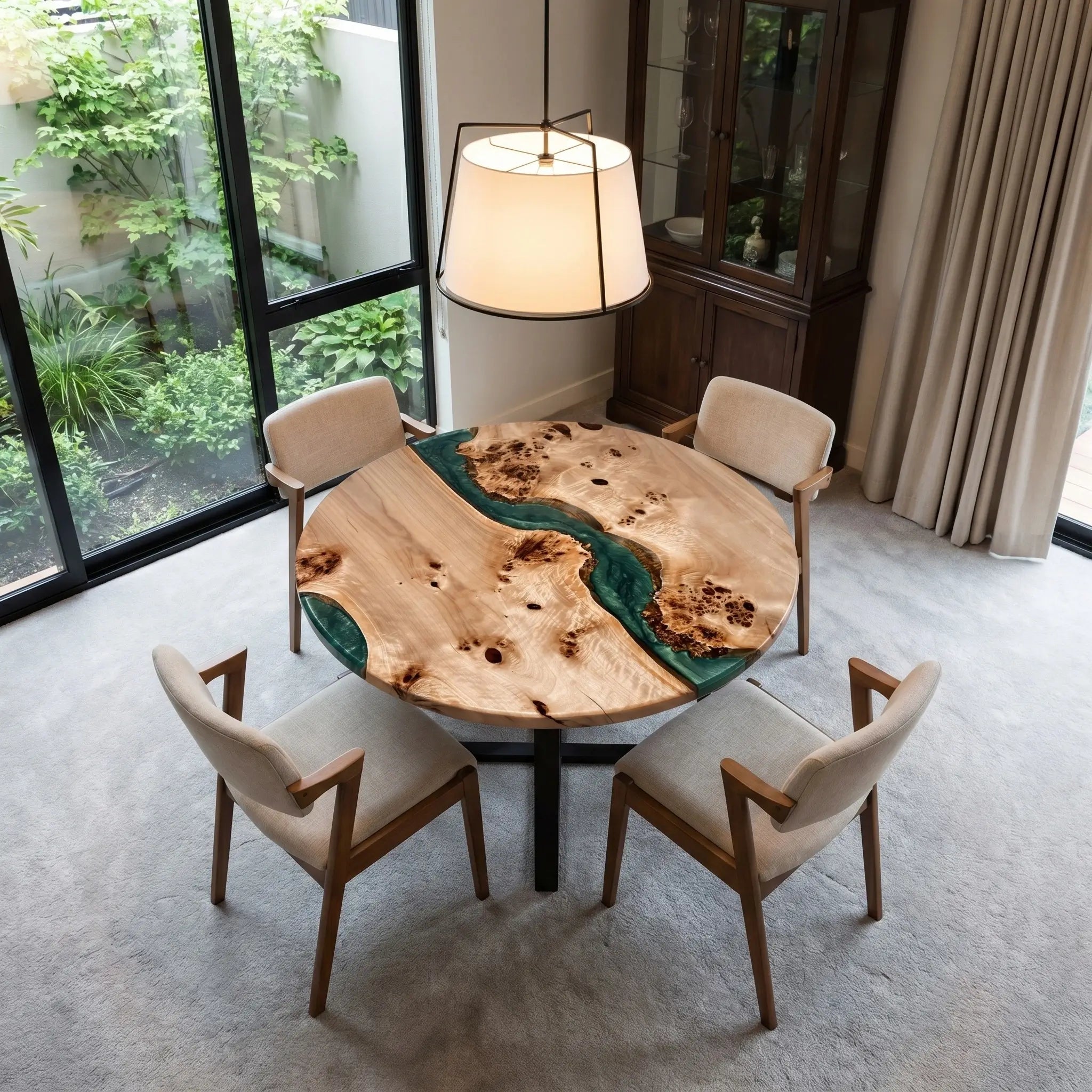 Custom Poplar Epoxy Resin Round Coffee Table Blue Resin