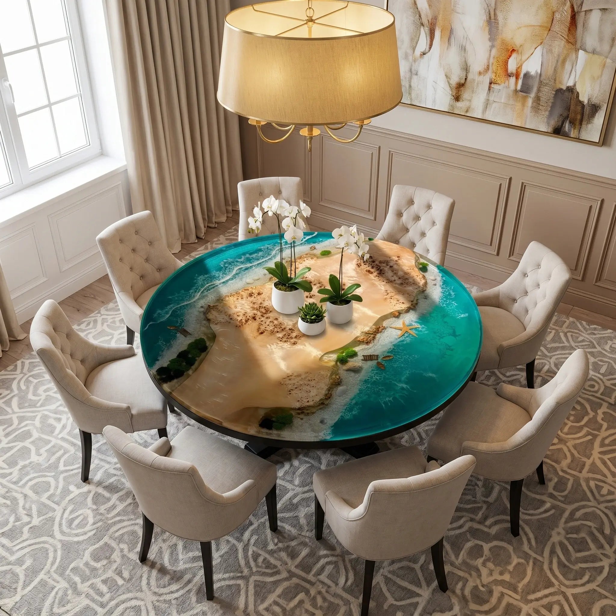 Custom Poplar Epoxy Resin Round Coffee Table Blue Resin