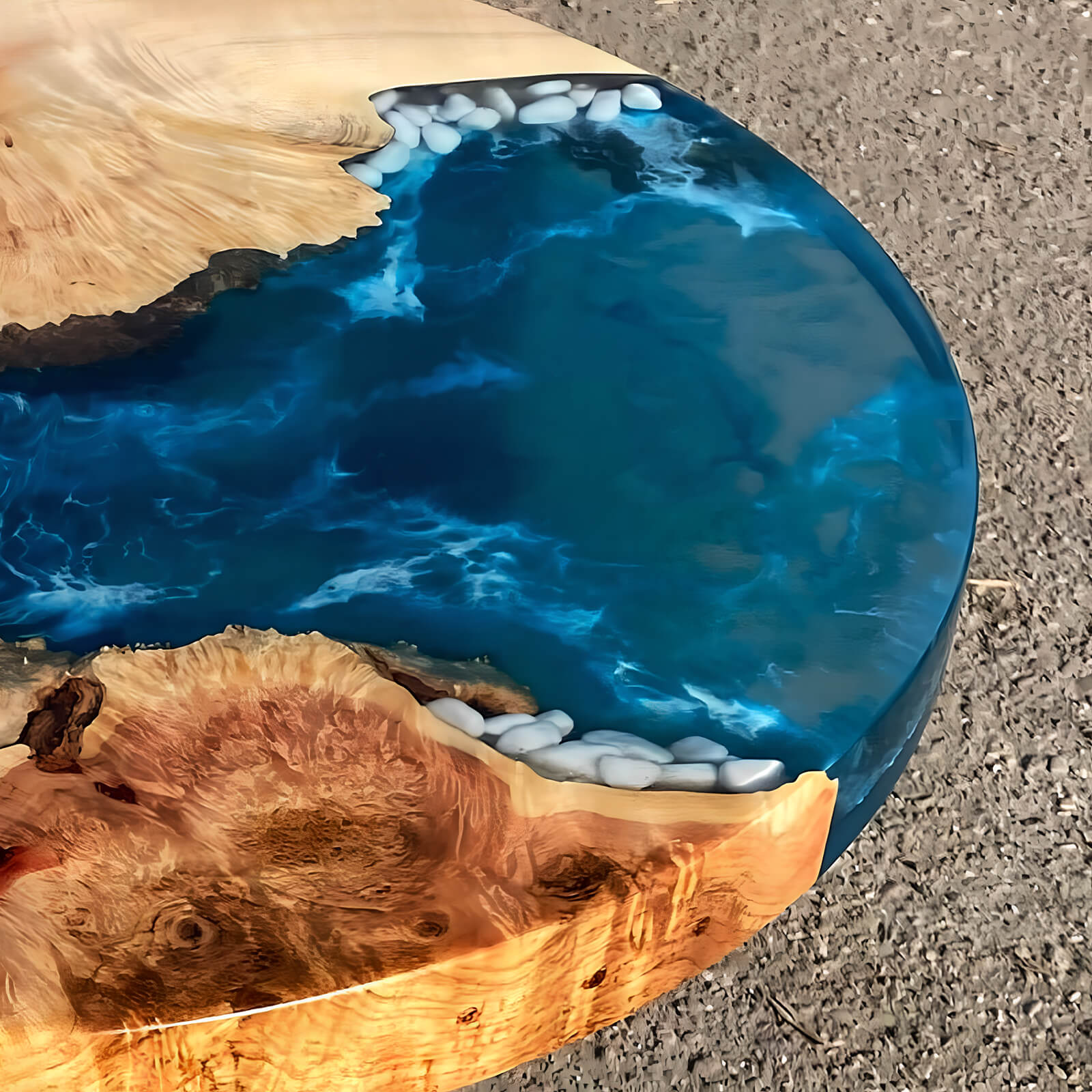 Custom Poplar Epoxy Resin Round Coffee Table Blue Waves