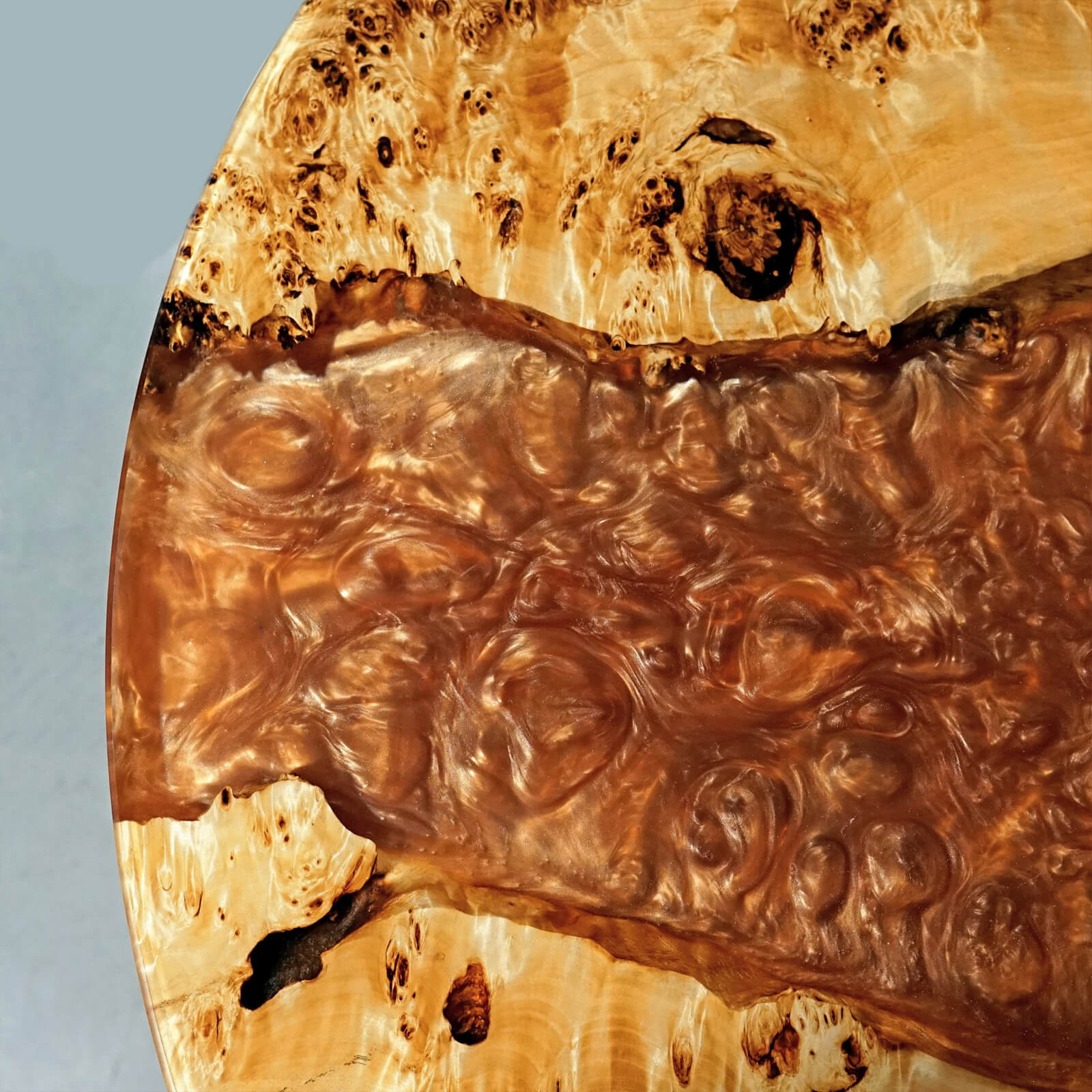 Custom Poplar Epoxy Resin Round Coffee Table Orange Resin