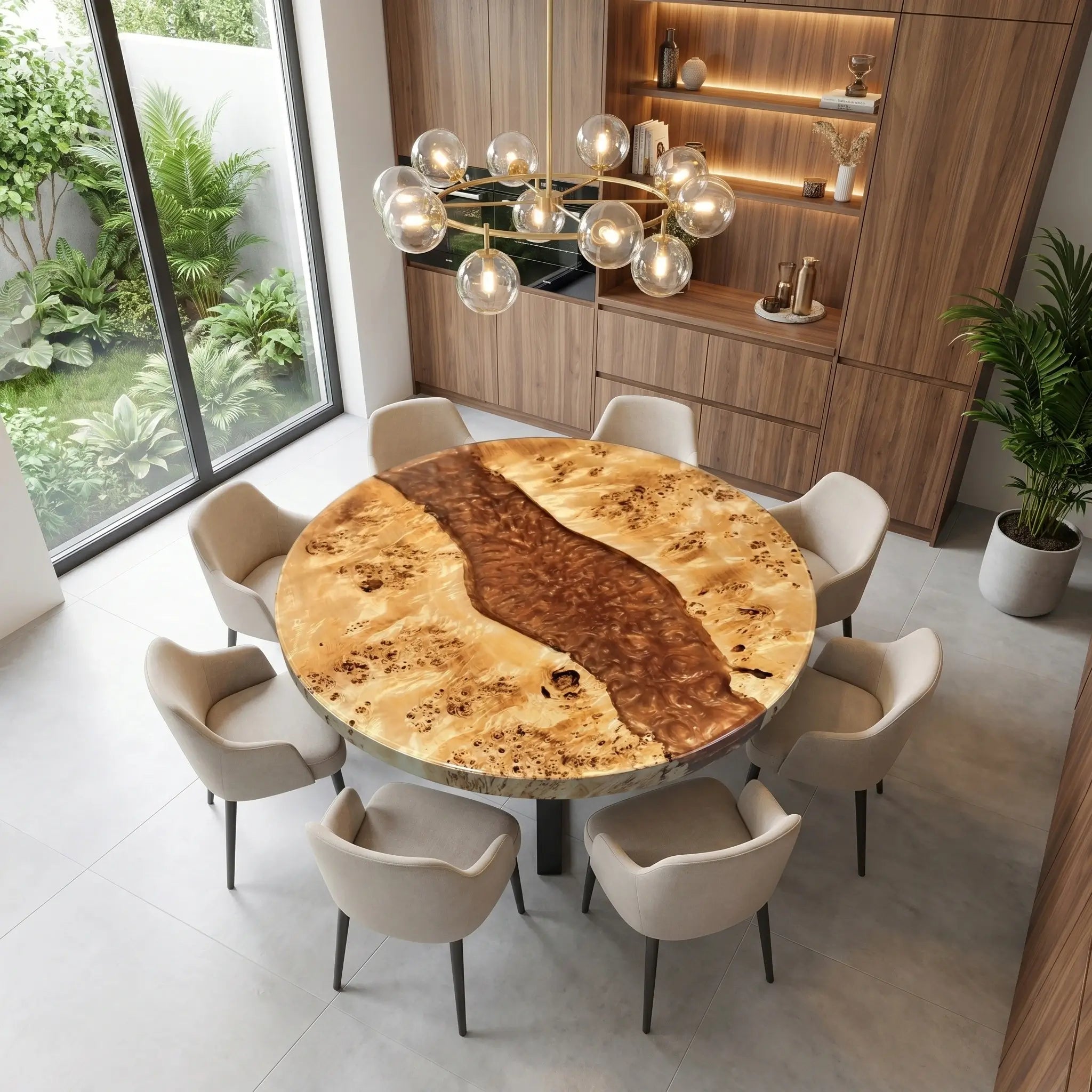 Custom Poplar Epoxy Resin Round Coffee Table Orange Resin
