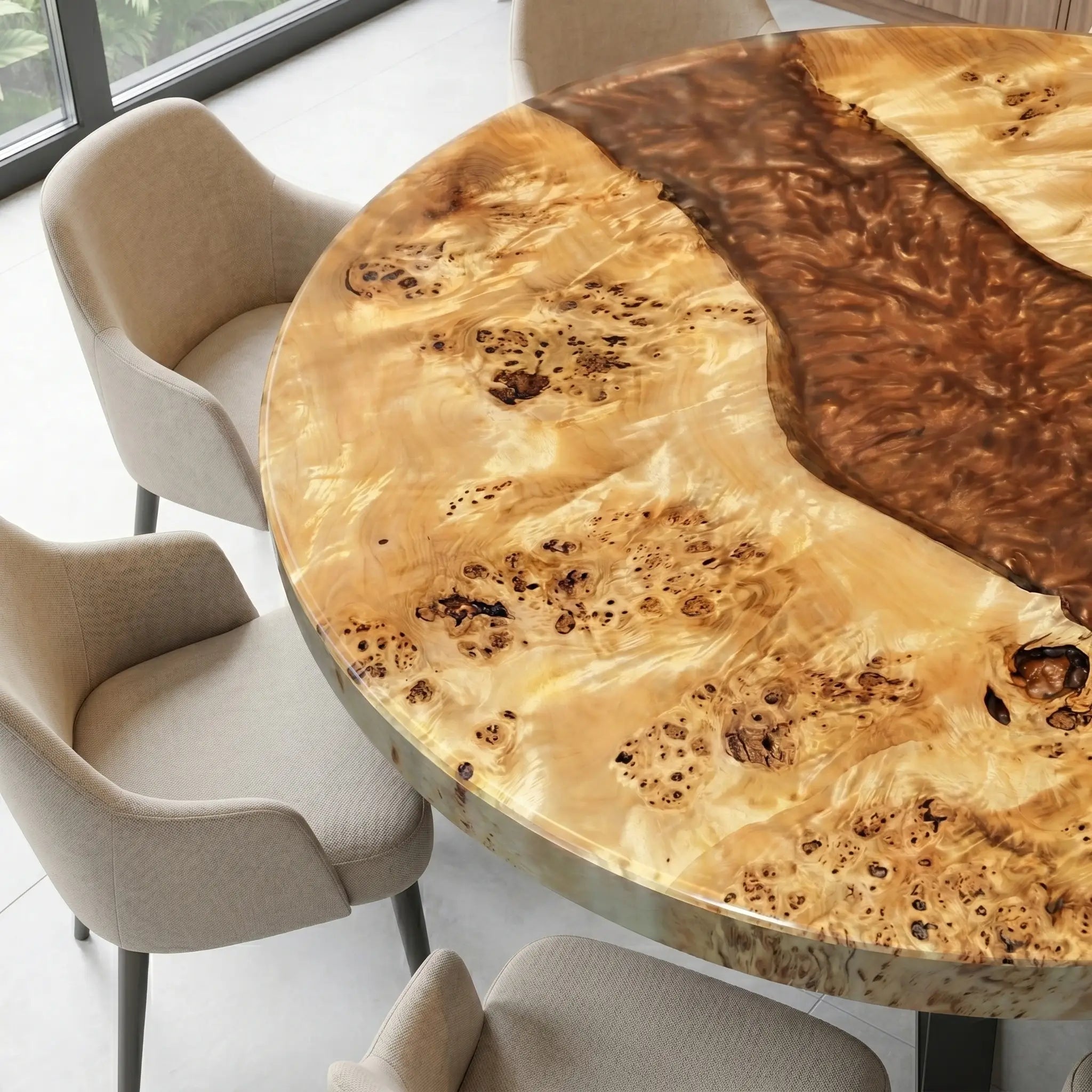 Custom Poplar Epoxy Resin Round Coffee Table Orange Resin