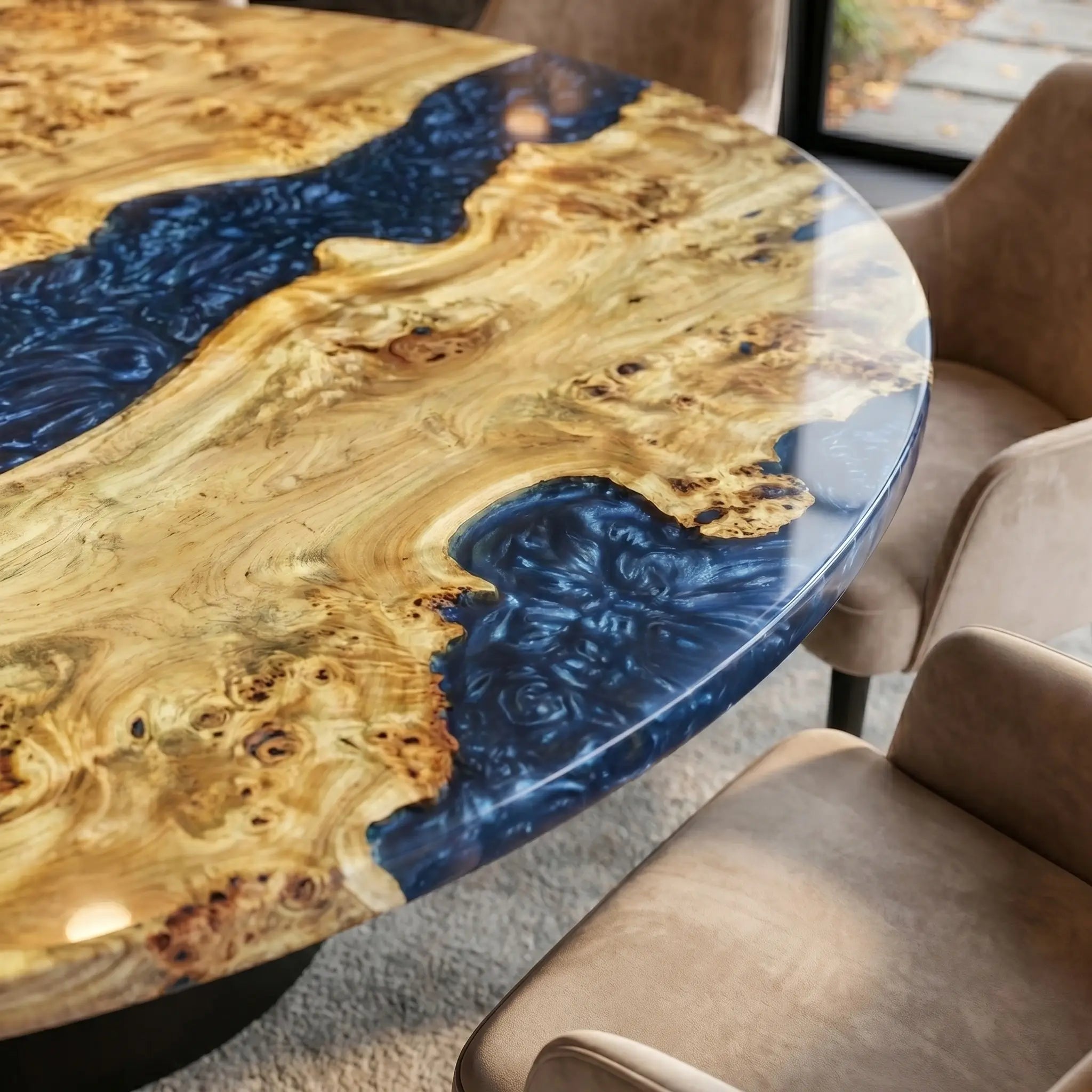 Custom Poplar Epoxy Resin Round Coffee Table Silver Resin