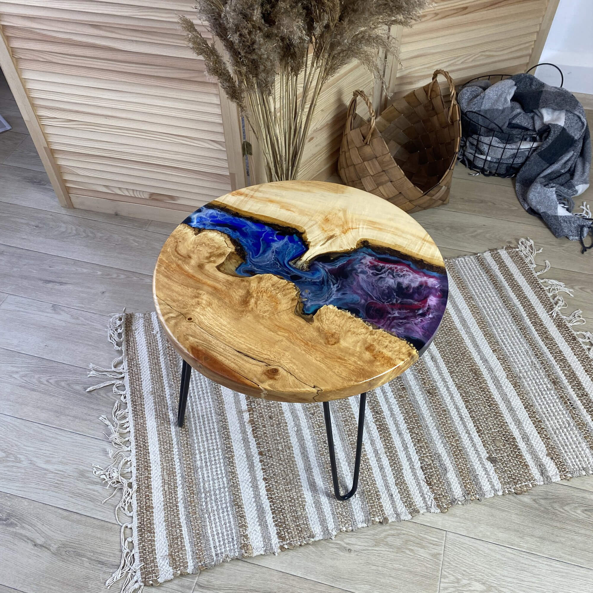 Custom Poplar Epoxy Resin Round Coffee Table Starry Resin
