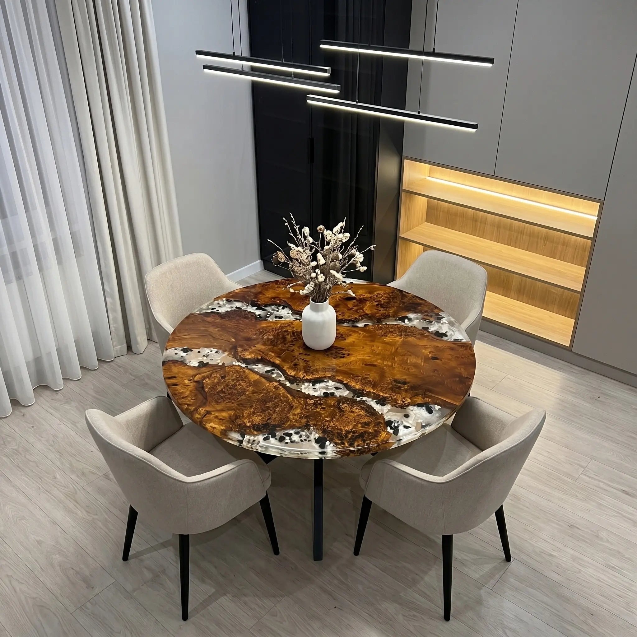 Custom Poplar Epoxy Resin Round Coffee Table White Resin