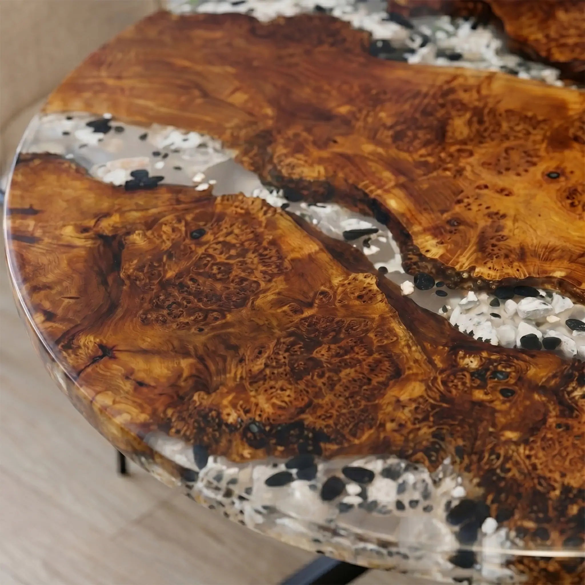 Custom Poplar Epoxy Resin Round Coffee Table White Resin