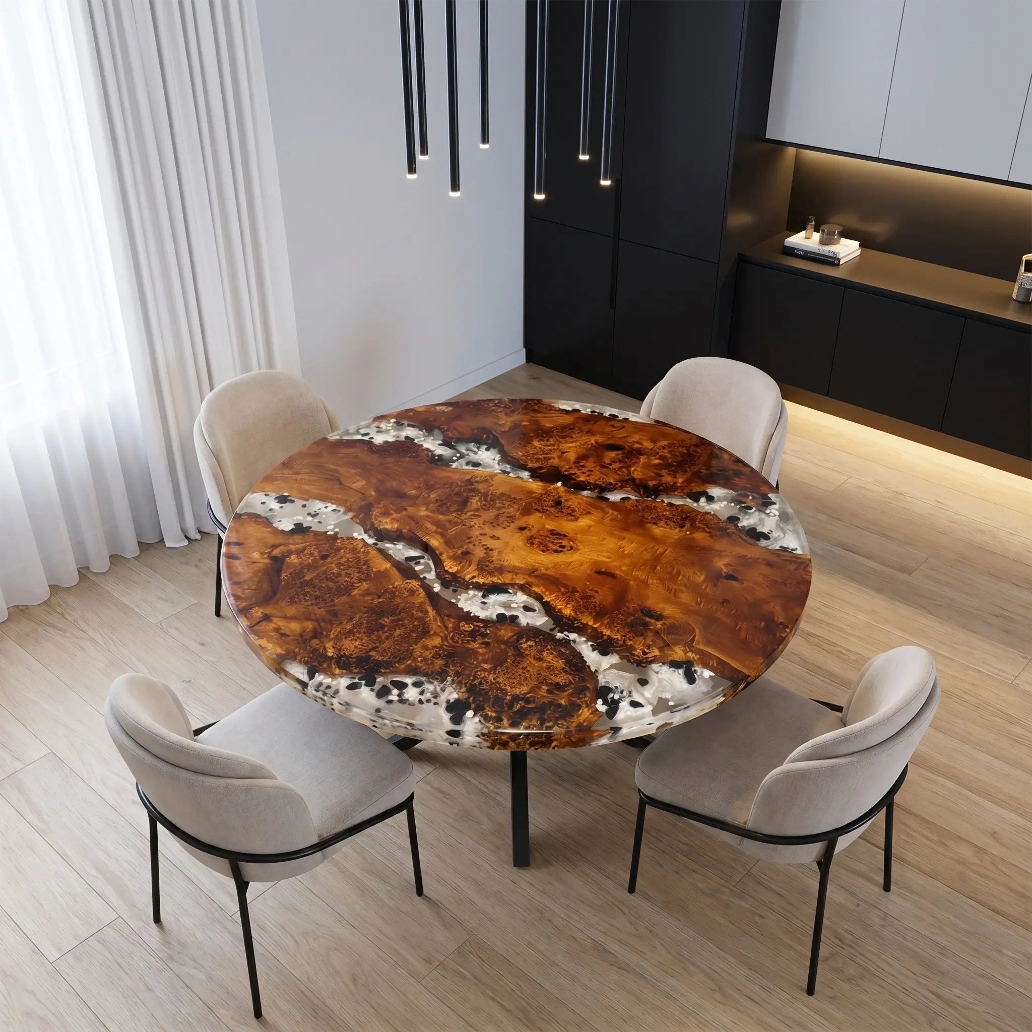 Custom Poplar Epoxy Resin Round Coffee Table White Resin