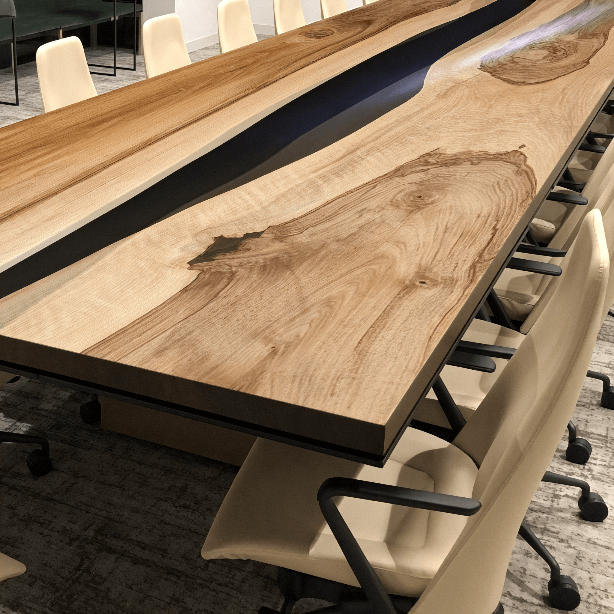 Custom Walnut Epoxy Resin River Conference Table Black Resin