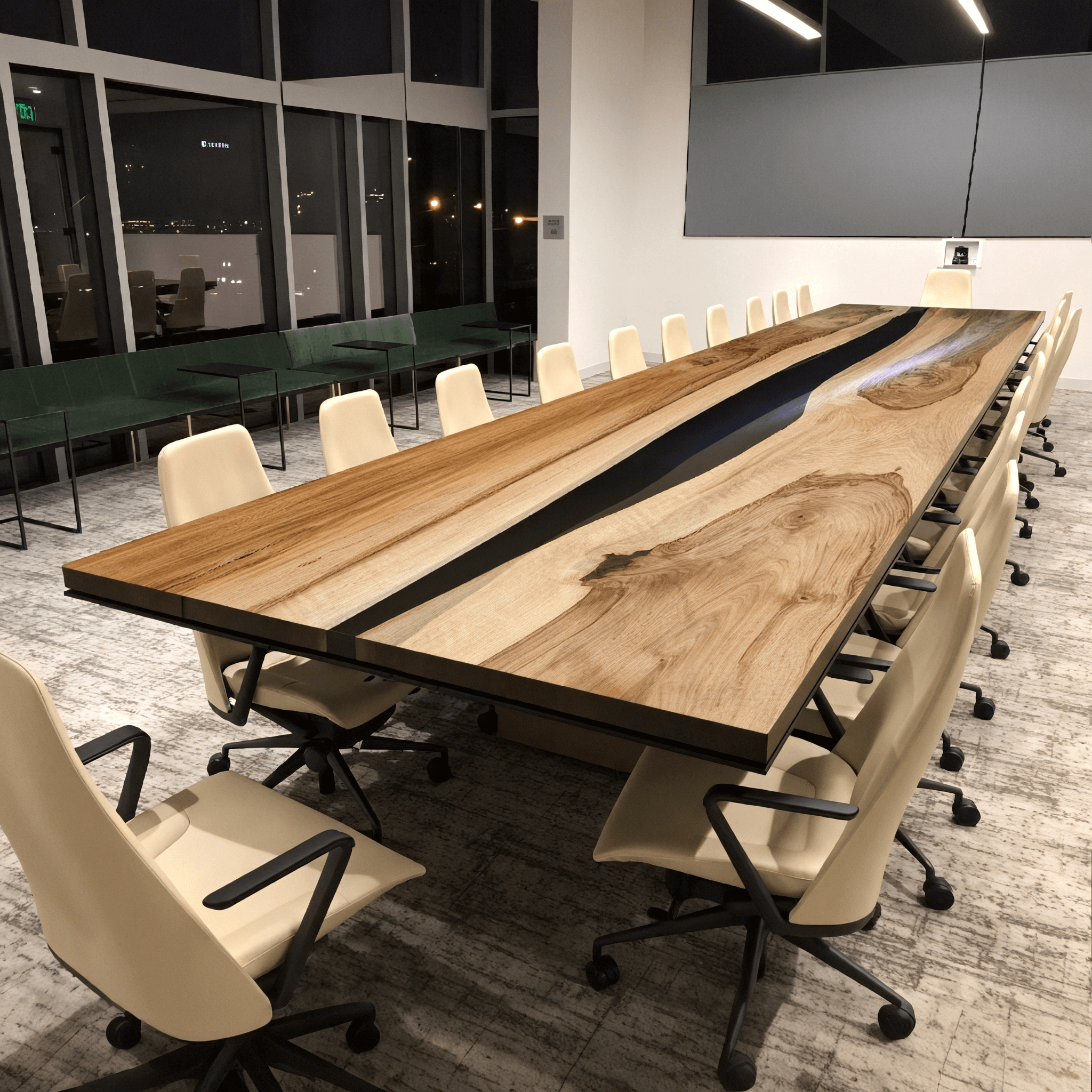 Custom Walnut Epoxy Resin River Conference Table Black Resin