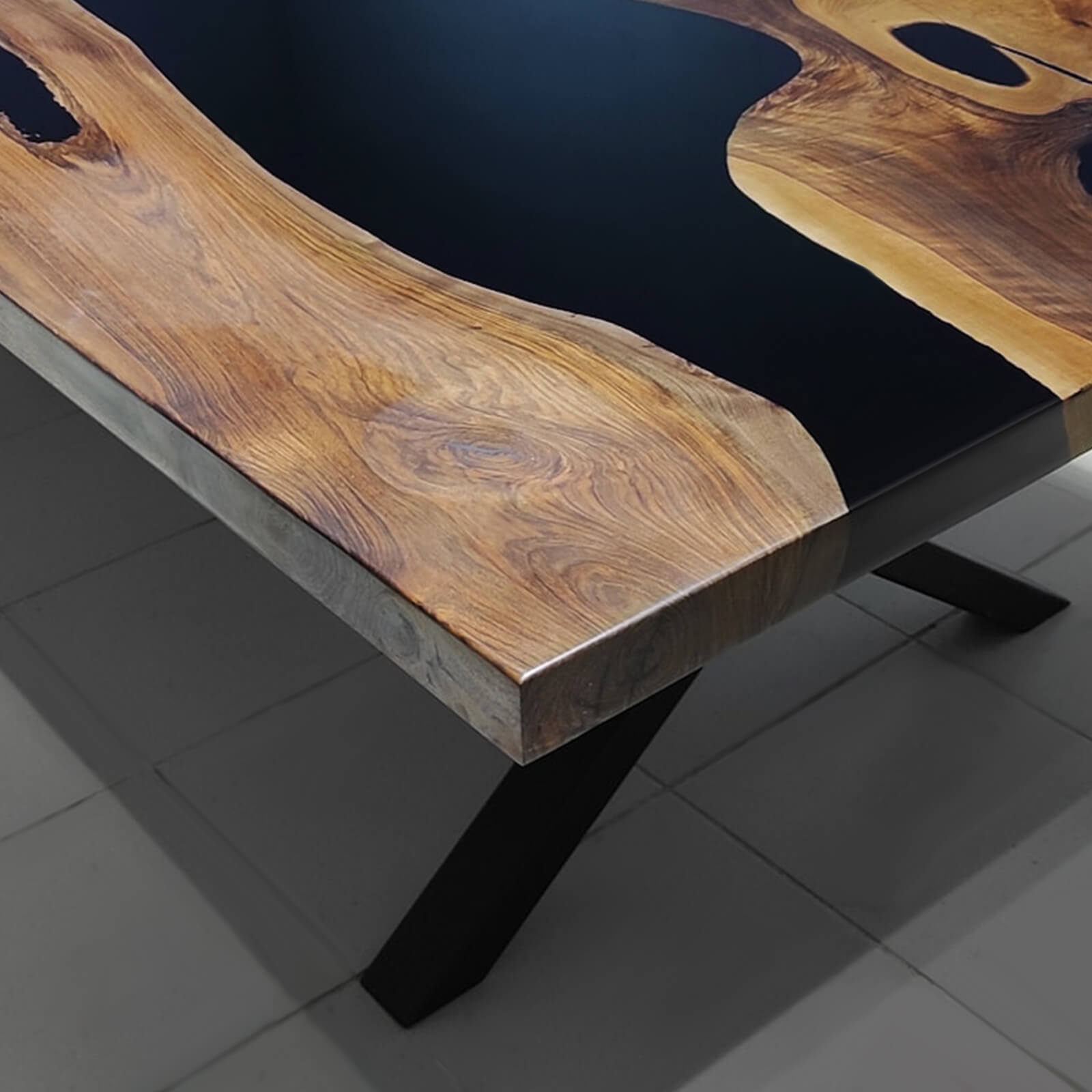 Custom Walnut Epoxy Resin River Table Black Resin ERT-99 - image 7 | ThawHome
