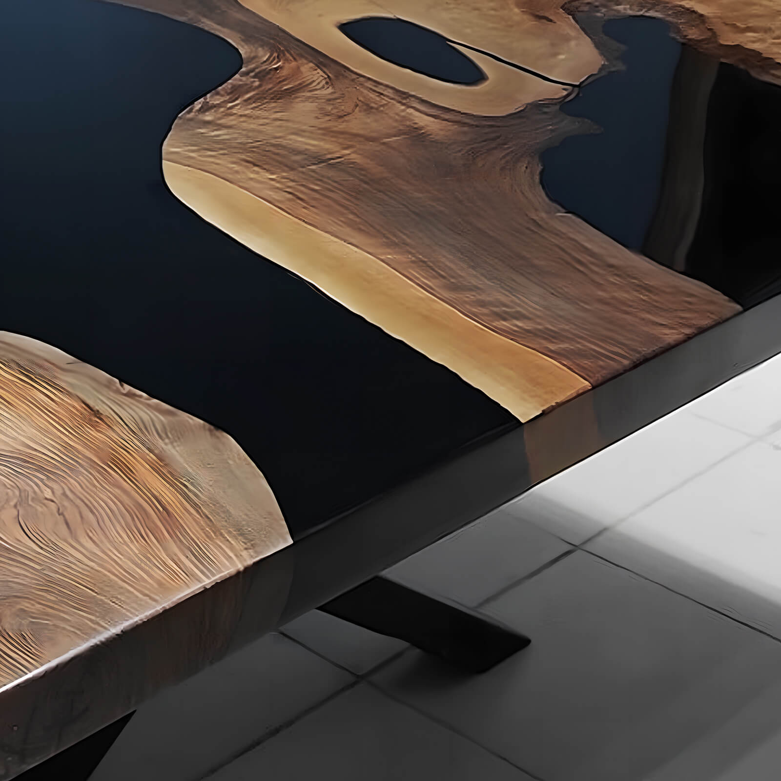 Custom Walnut Epoxy Resin River Table Black Resin ERT-99 - image 6 | ThawHome