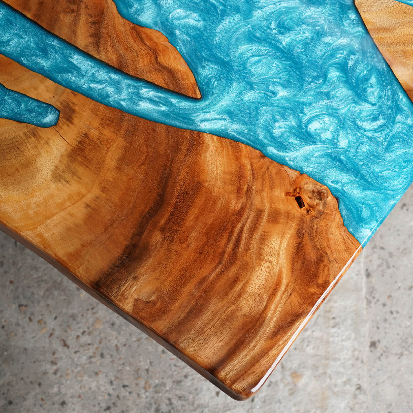 Custom Walnut Epoxy Resin River Table Mint Blue ERT-55 - image 6 | ThawHome