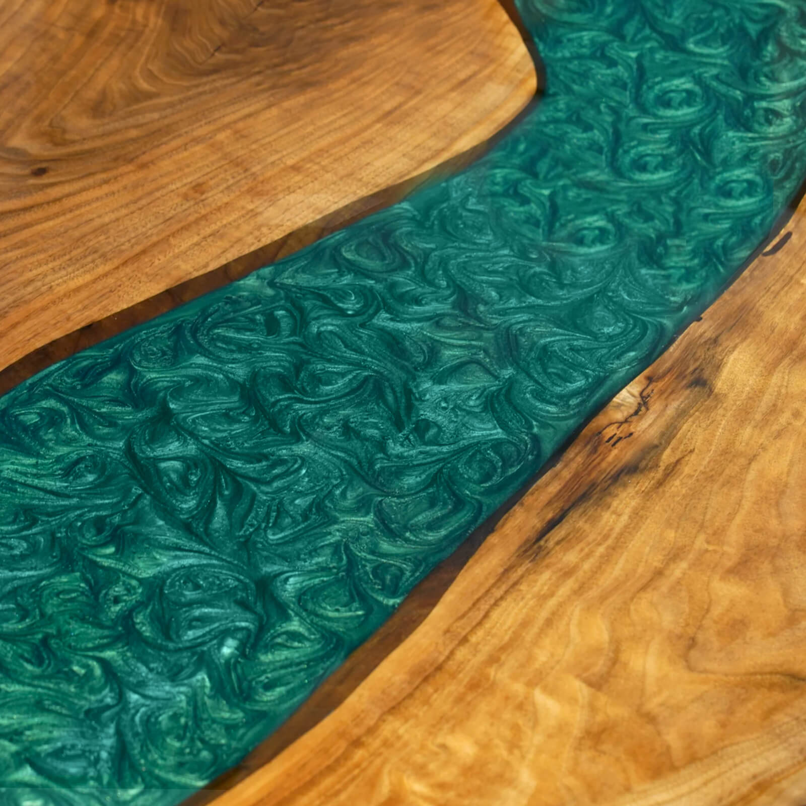 Custom Walnut Epoxy Resin River Table Mint Green Resin ERT-90 - image 8 | ThawHome