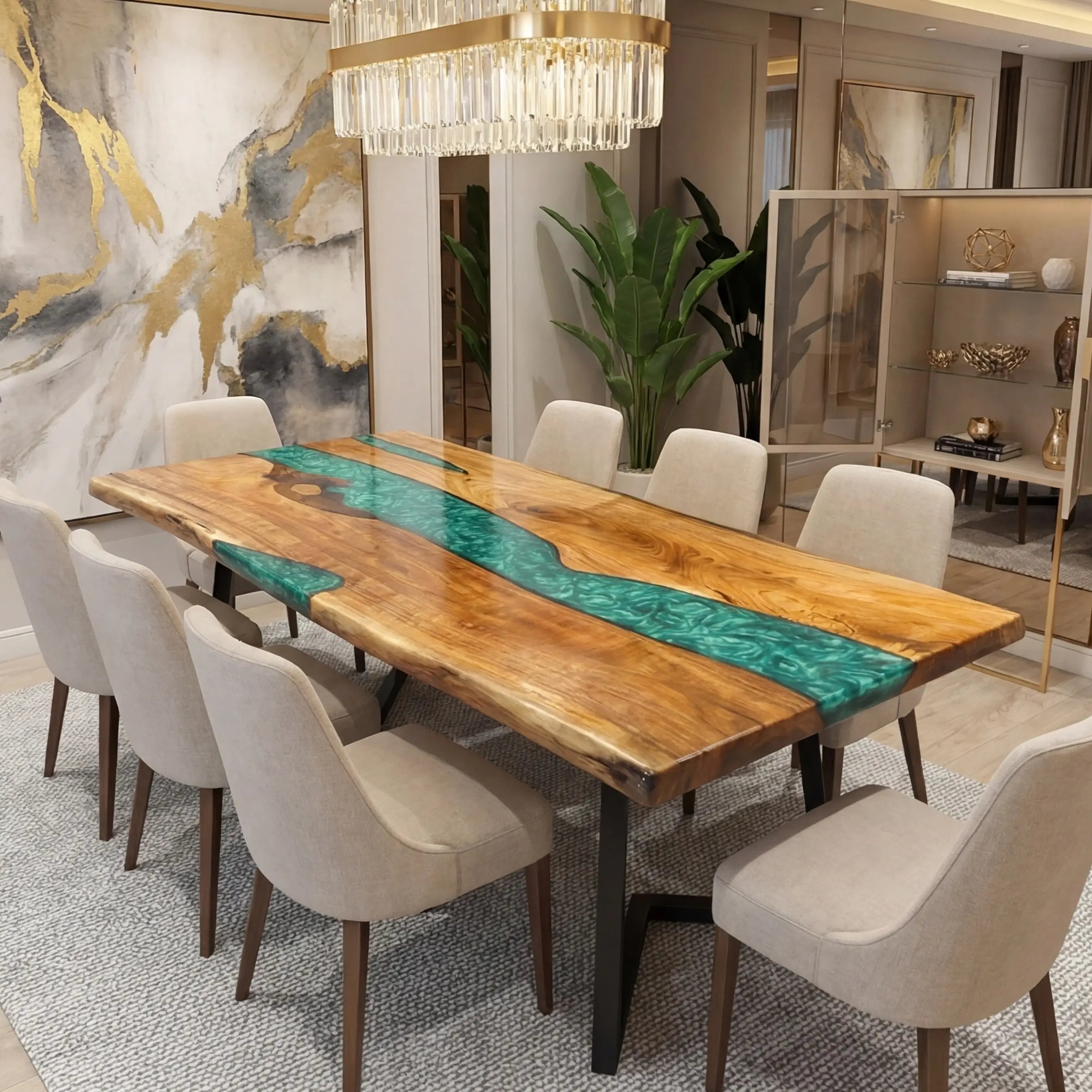 Custom Walnut Epoxy Resin River Table Mint Green Resin ERT-90 - image 4 | ThawHome