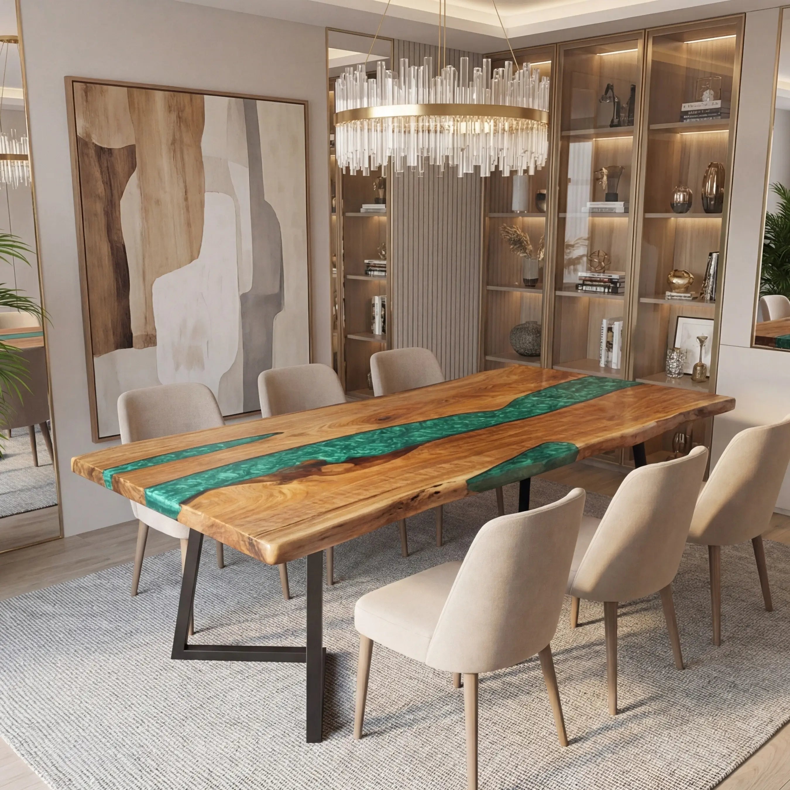 Custom Walnut Epoxy Resin River Table Mint Green Resin ERT-90 - image 2 | ThawHome