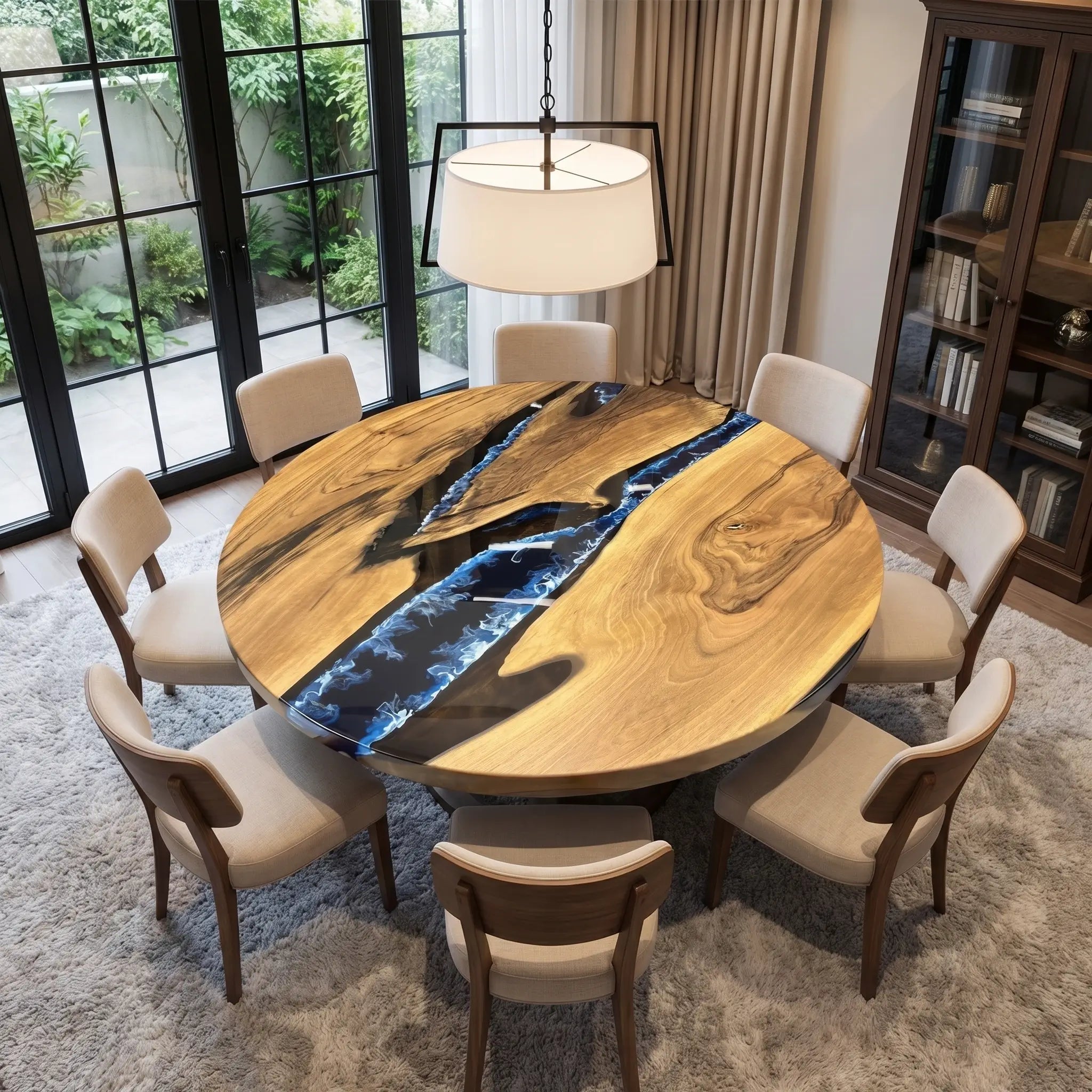 Custom Walnut Epoxy Resin Round Coffee Table Blue Ocean