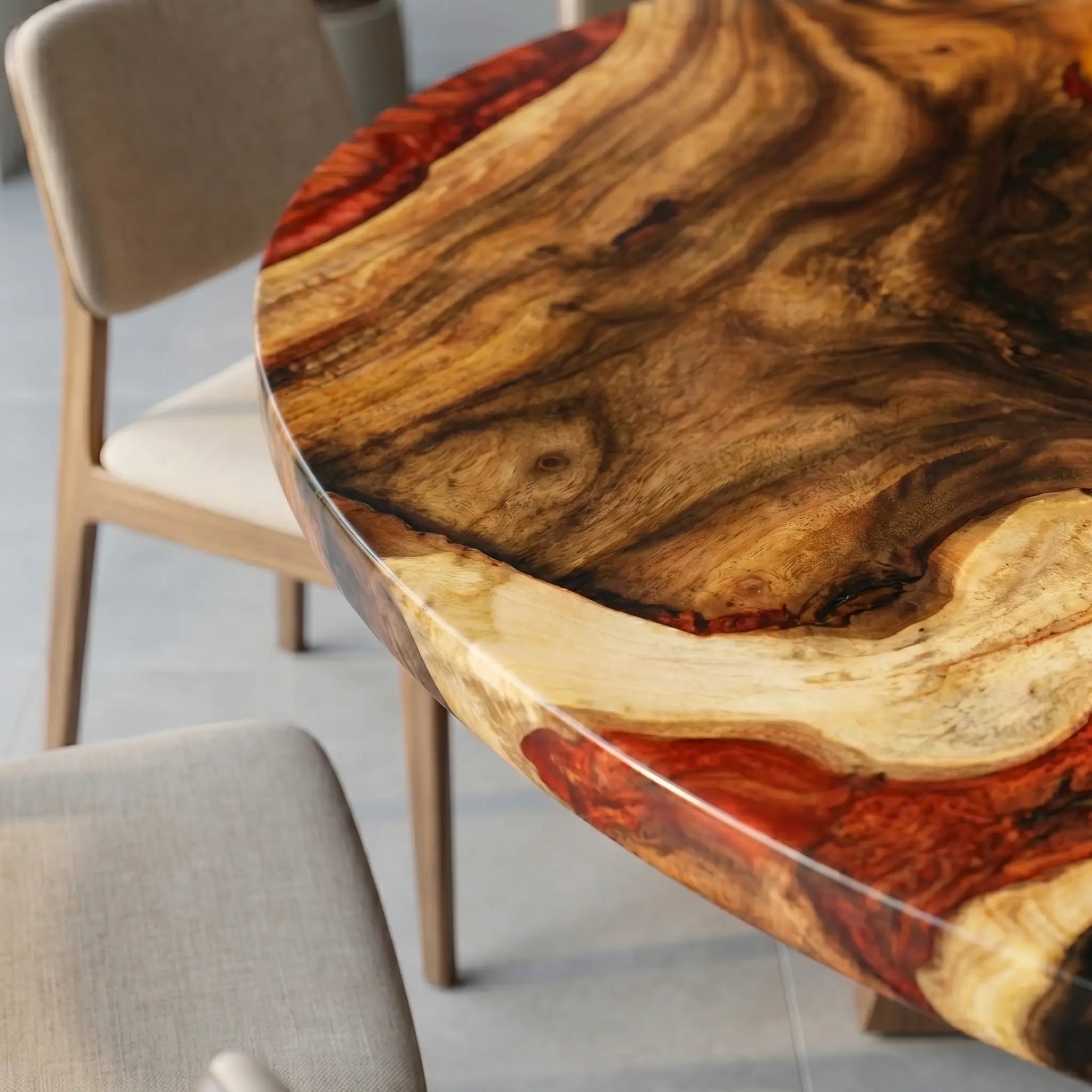 Custom Walnut Epoxy Resin Round Coffee Table Red Resin