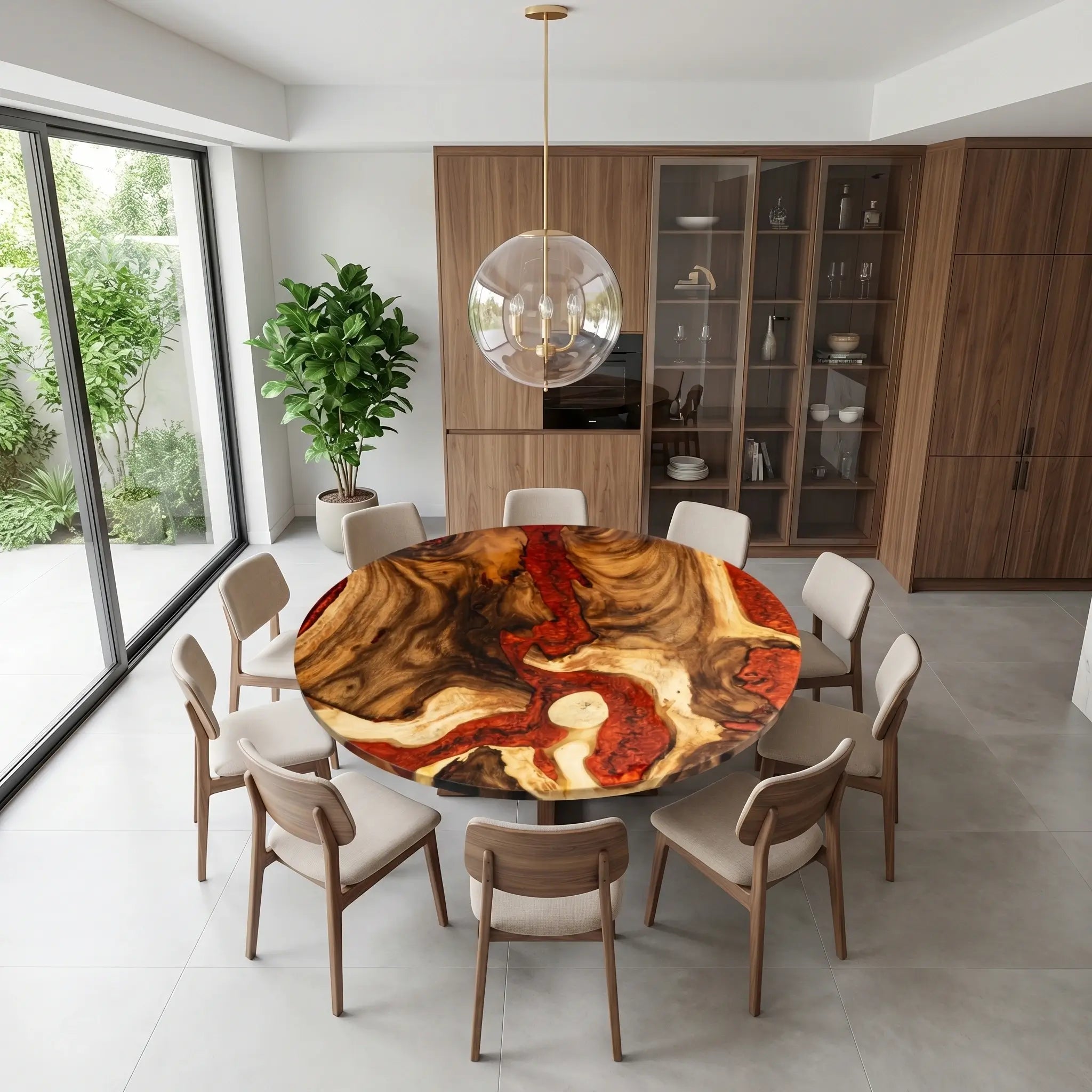 Custom Walnut Epoxy Resin Round Coffee Table Red Resin