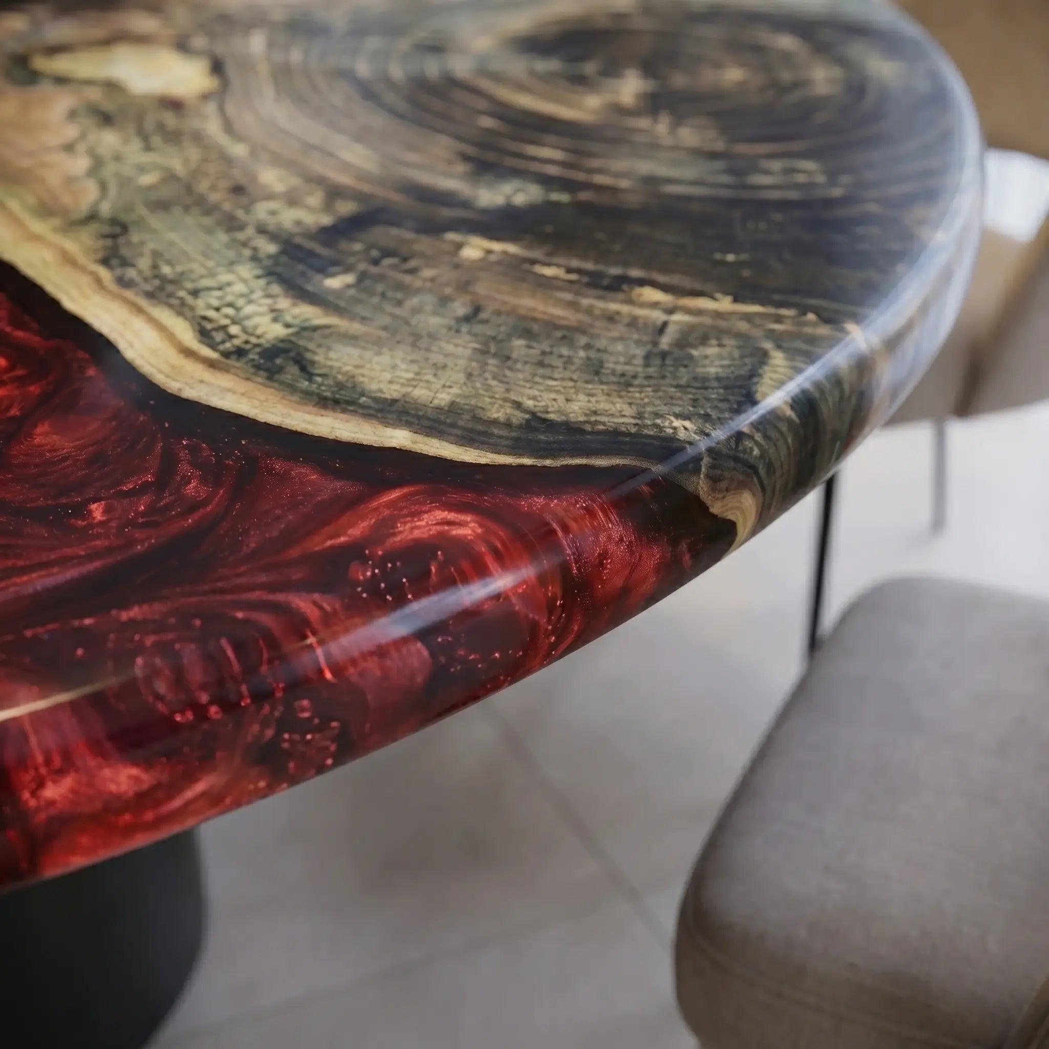 Custom Walnut Epoxy Resin Round Coffee Table Red Resin