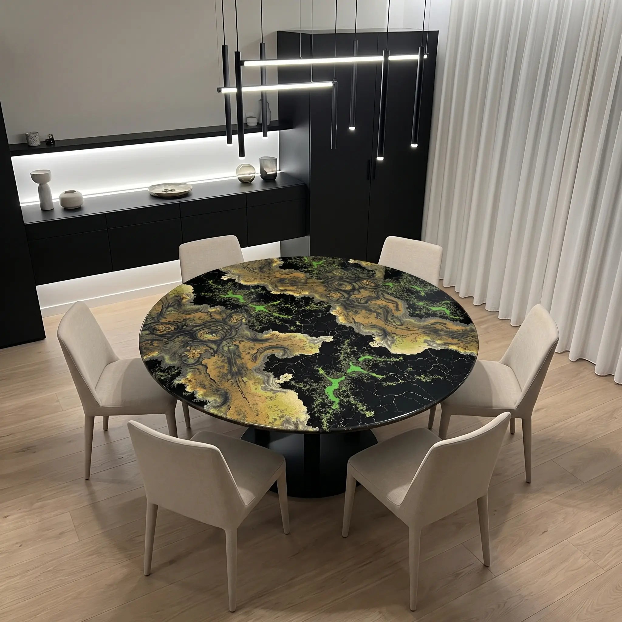 Custom Walnut Epoxy Resin Round Flower Coffee Table Green Resin
