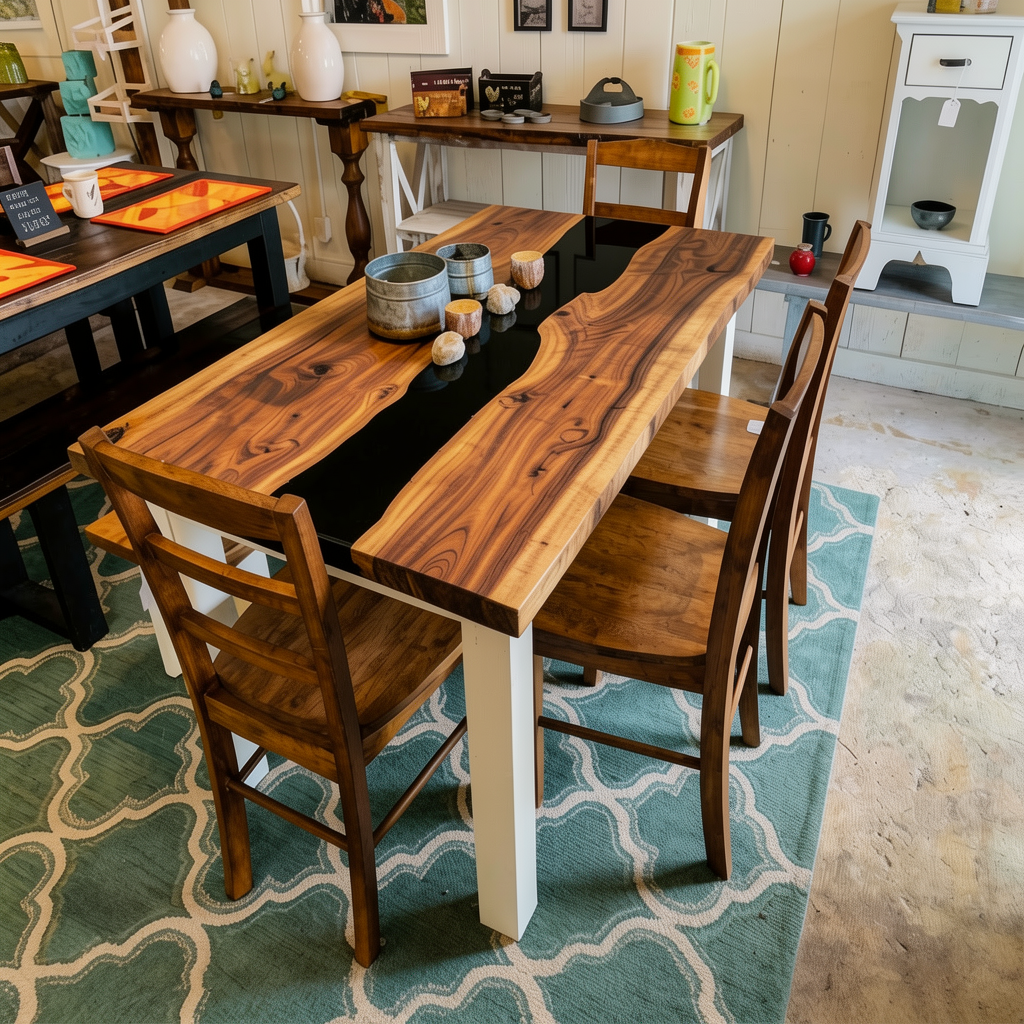 Custom Premium Rectangular Suar Wood Black Epoxy River Dining Table image 2