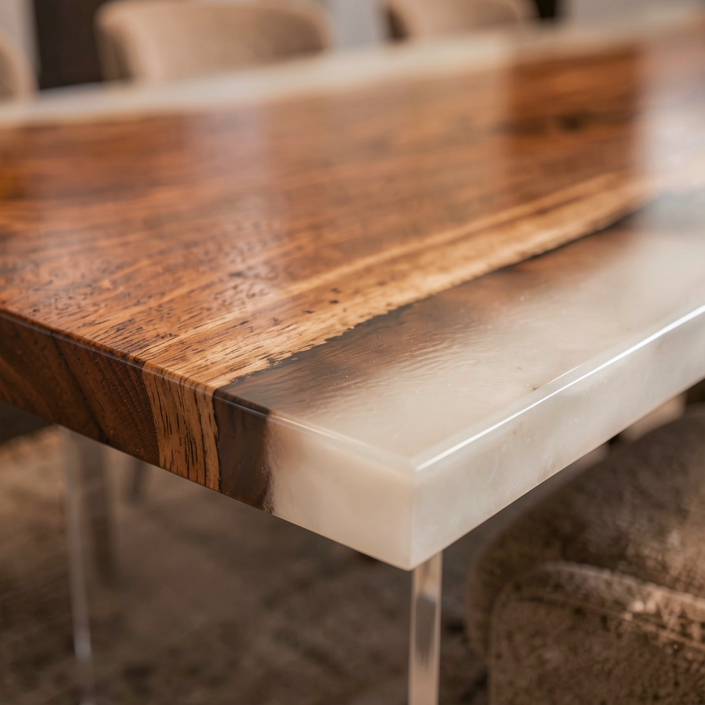 Black Walnut Wood with White Transparent Epoxy Resin Dining Table 31.5"W x 86.6"L Thickness 1.2"