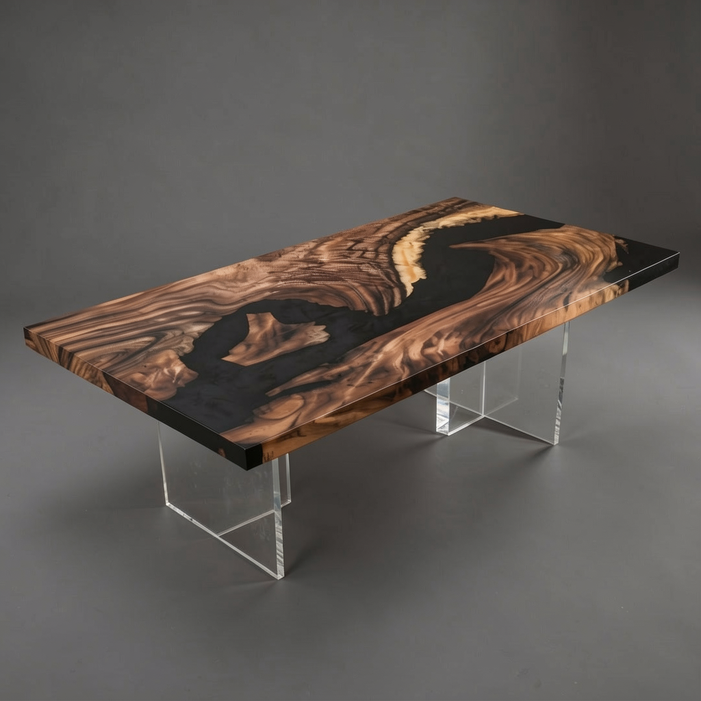 Ready-to-Ship Walnut Black Epoxy River Dining Table 84″ x 42″