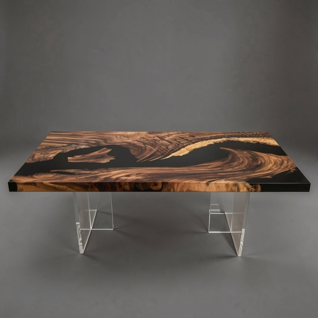 Ready-to-Ship Walnut Black Epoxy River Dining Table 84″ x 42″