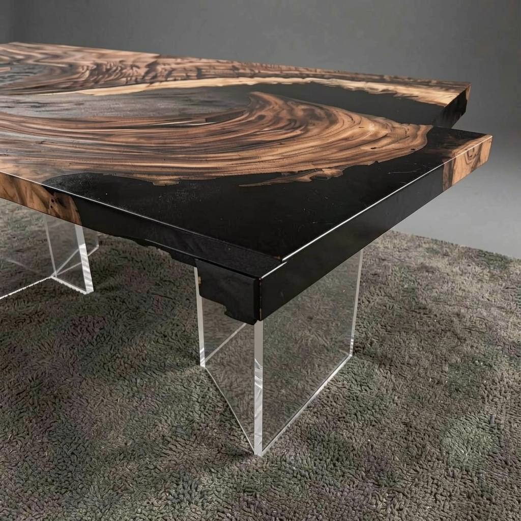 Ready-to-Ship Walnut Black Epoxy River Dining Table 84″ x 42″