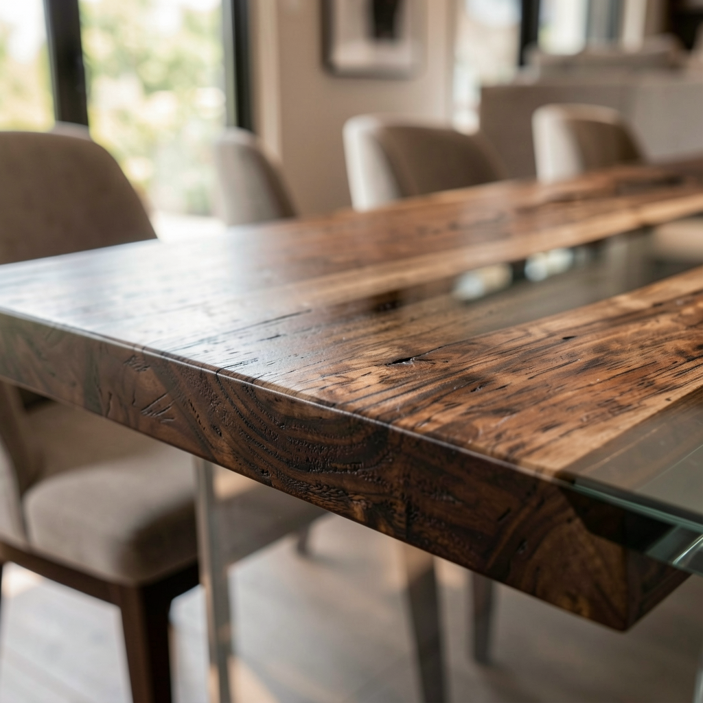 Black Walnut Wood with Transparent Epoxy Resin Dining Table 31.5"W x 78.7"L Thickness 1.6"