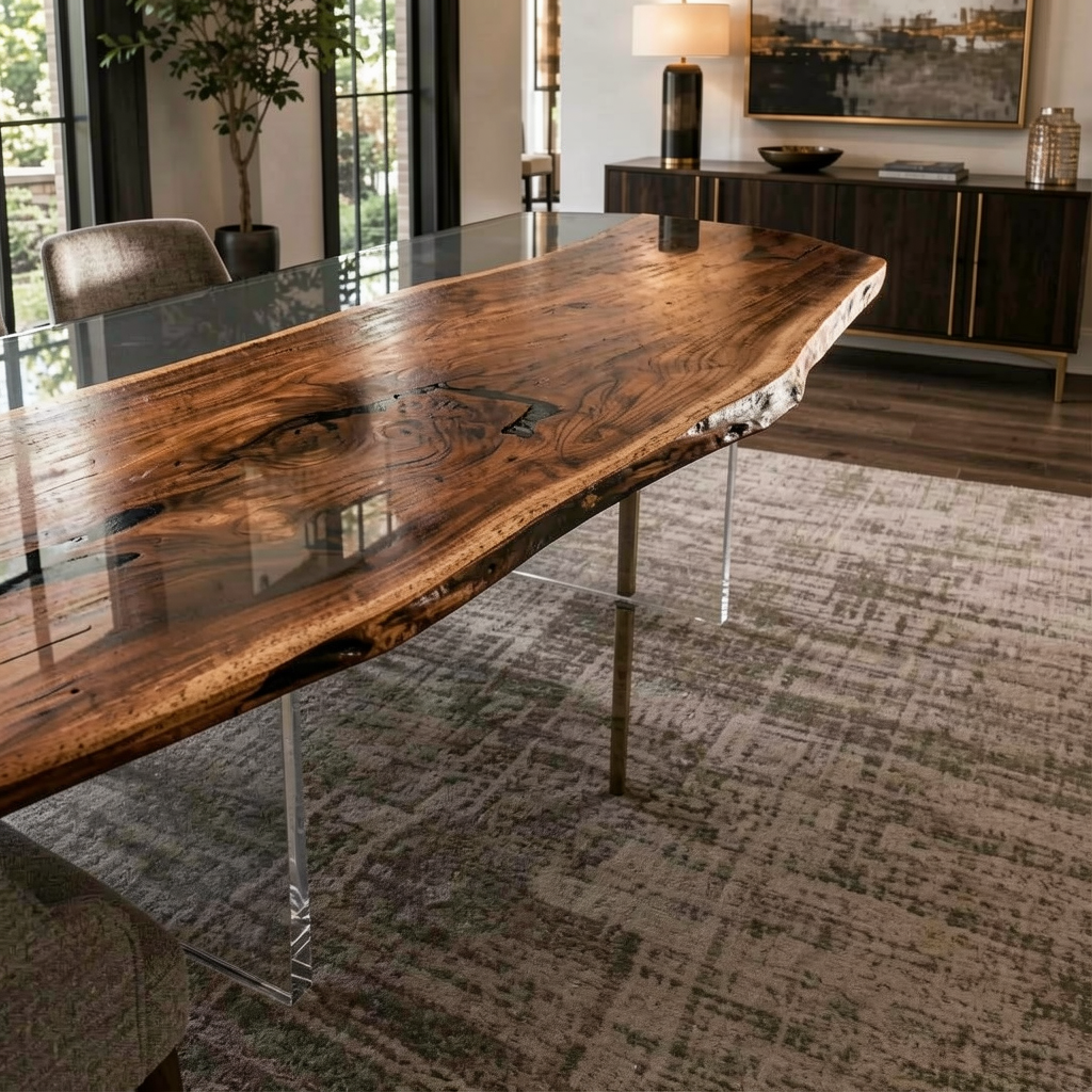 Black Walnut Wood with Black Transparent Epoxy Resin Dining Table 39.4"W x 94.5"L Thickness 2.4"
