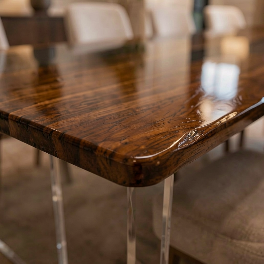 Black Walnut Wood with Transparent Epoxy Resin Dining Table 31.5"W x 78.7"L Thickness 2.0"