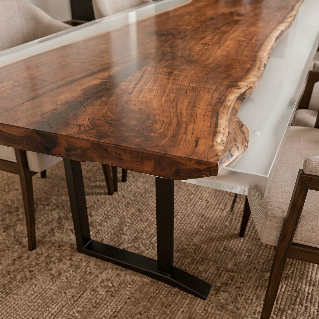 Black Walnut Wood with White Transparent Epoxy Resin Dining Table 31.5"W x 86.6"L Thickness 1.2"