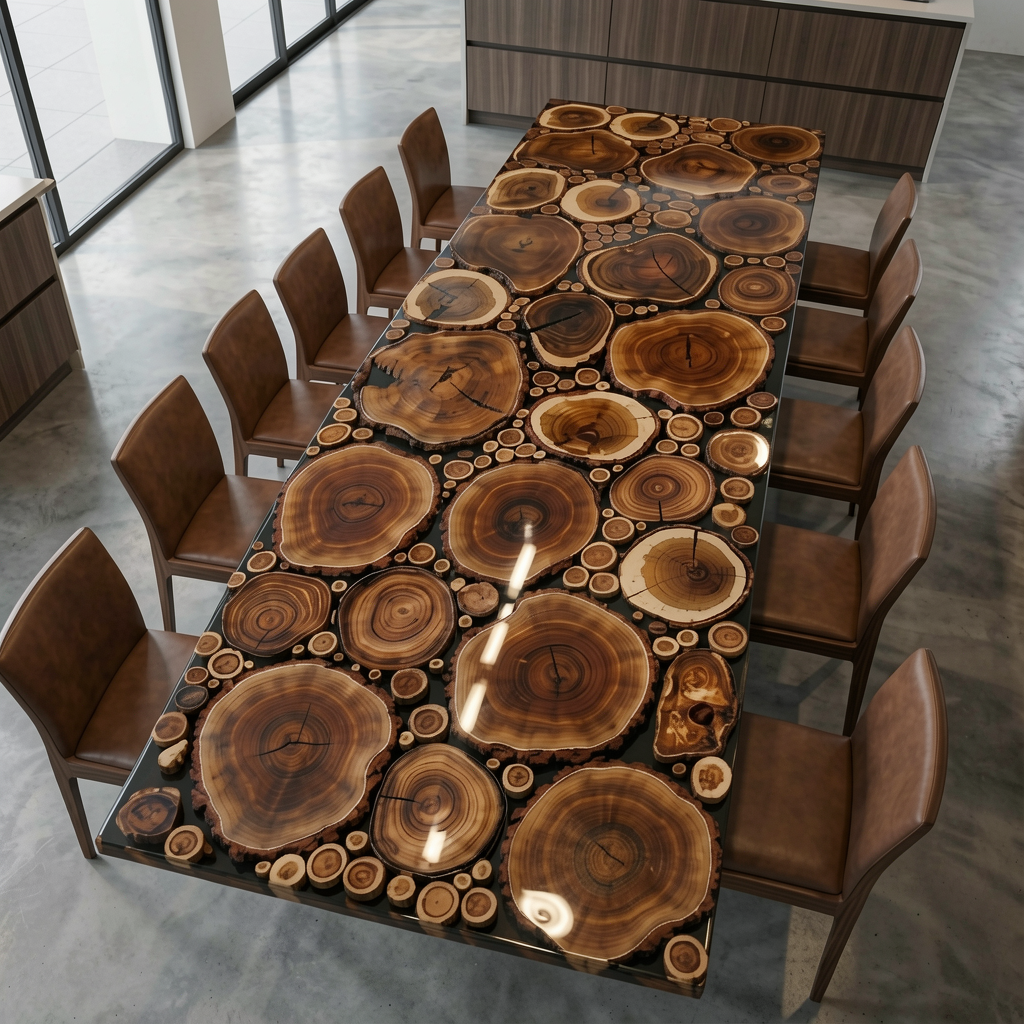 Locust Wood Rectangle Epoxy Resin Dining Table 40"W x 84"L