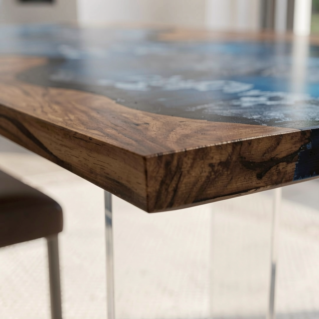 Walnut Wood Blue Lagoon Epoxy Resin Coffee Table 30“W x 71"L Thickness 4"
