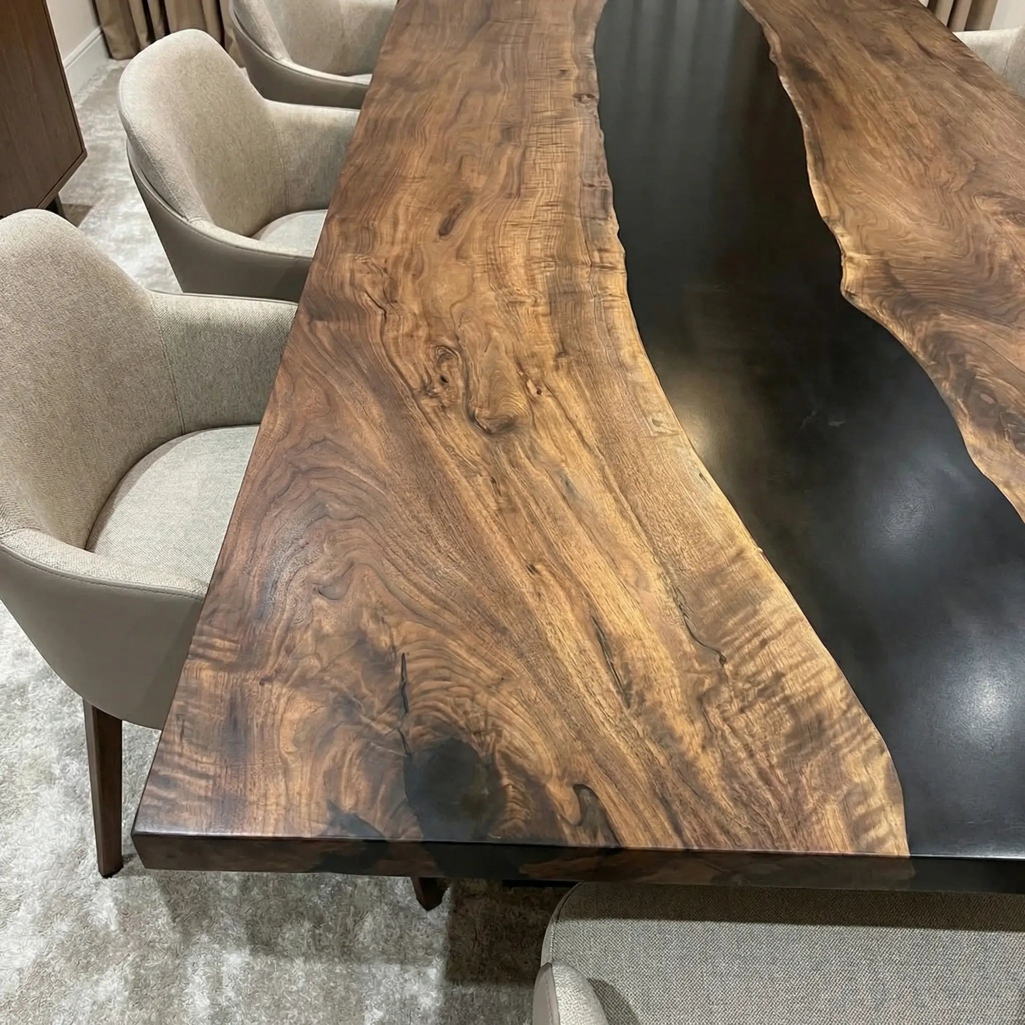 Custom Black Walnut Epoxy Resin River Table Black Resin ERT-54 - image 6 | ThawHome