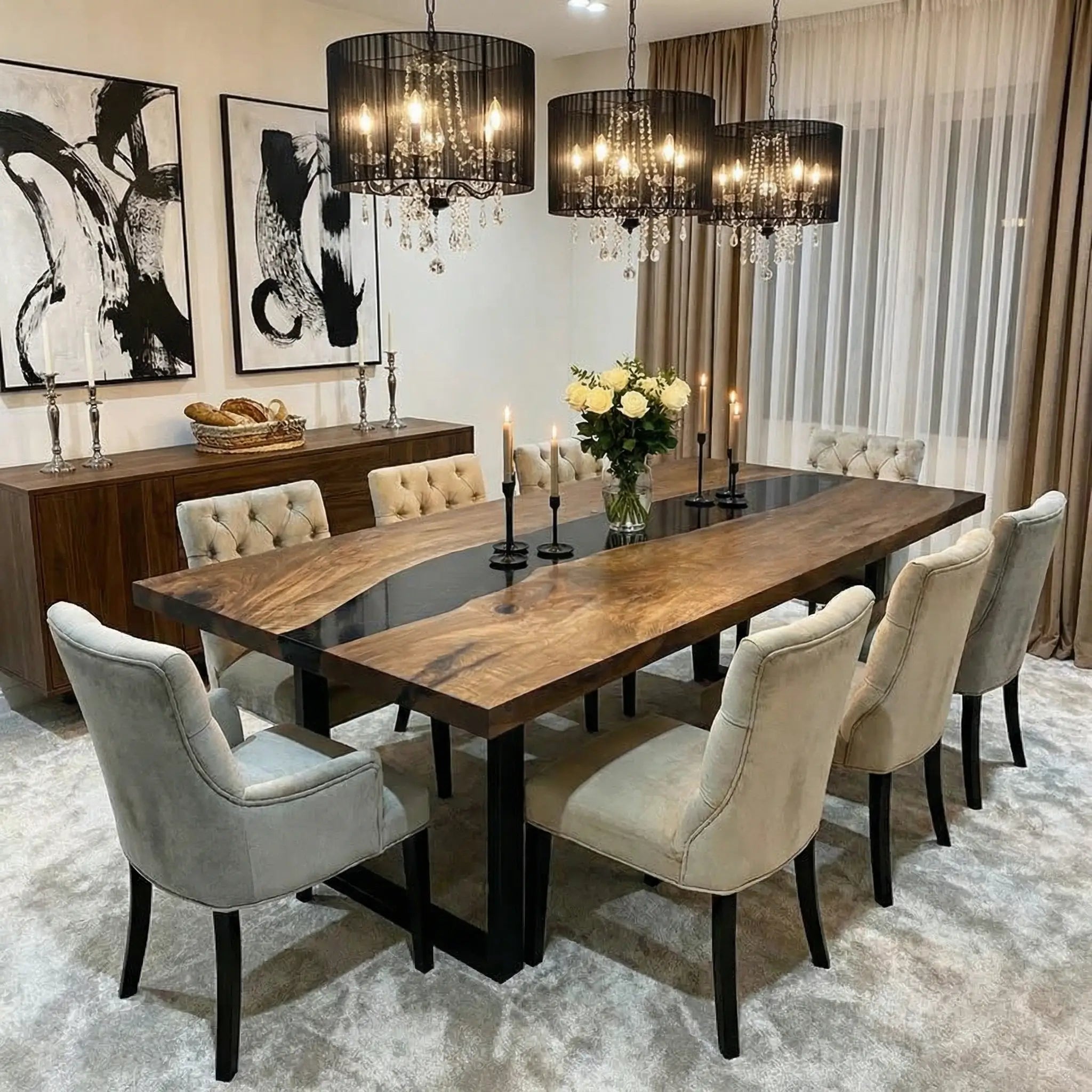 Custom Black Walnut Epoxy Resin River Table Black Resin ERT-54 - image 3 | ThawHome