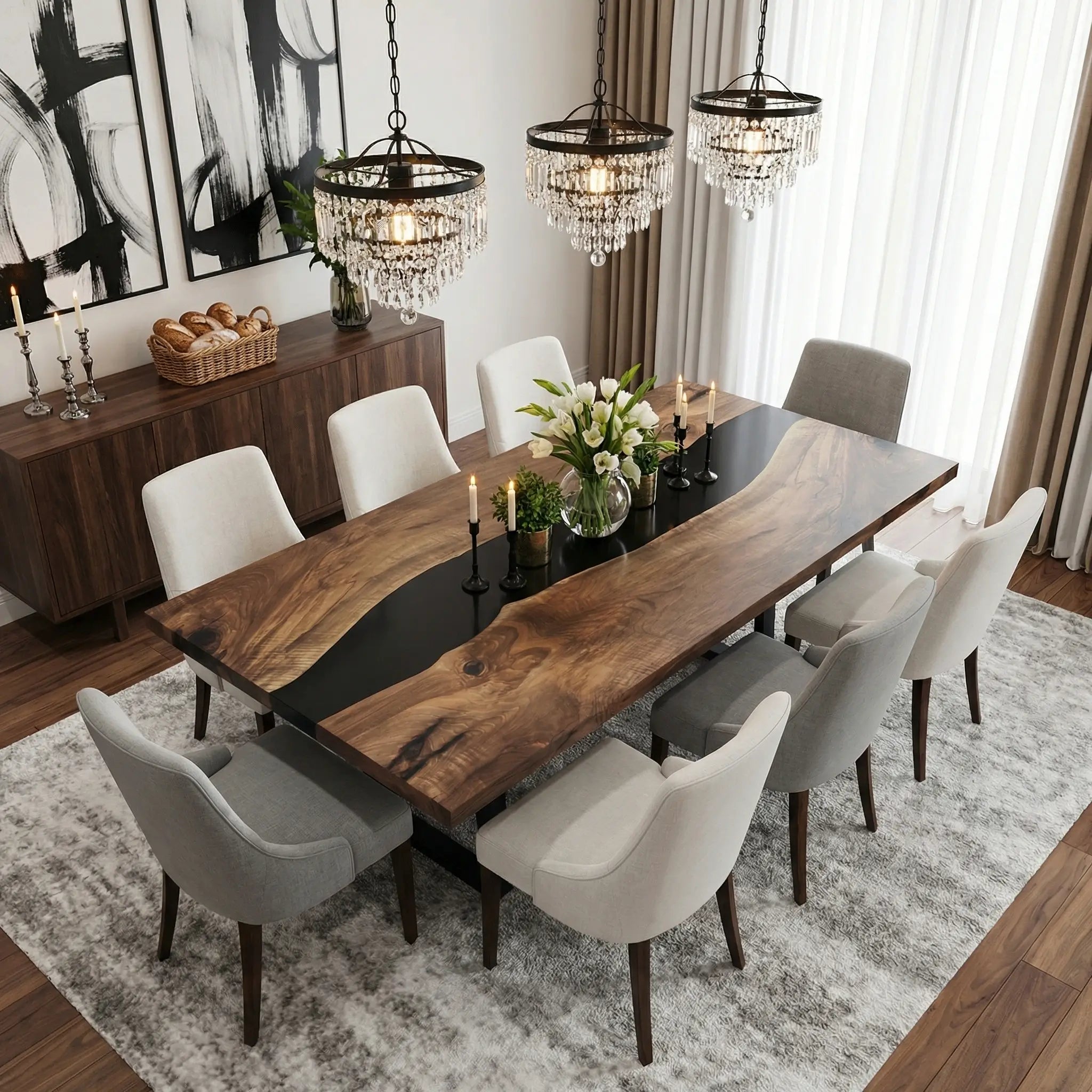 Custom Black Walnut Epoxy Resin River Table Black Resin ERT-54 - image 4 | ThawHome