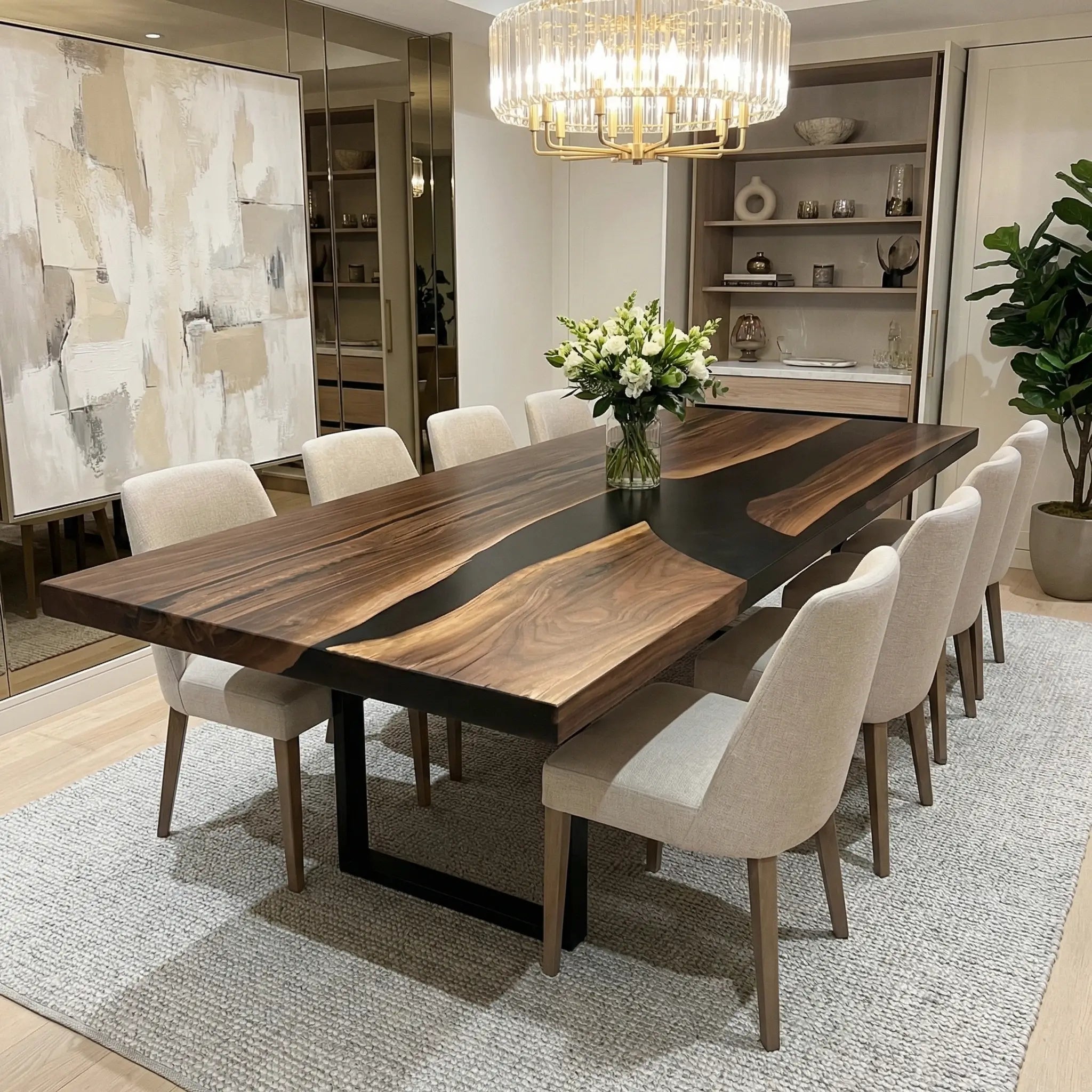 Custom Black Walnut Epoxy Resin River Table Black Resin KLM-59 - image 3 | ThawHome