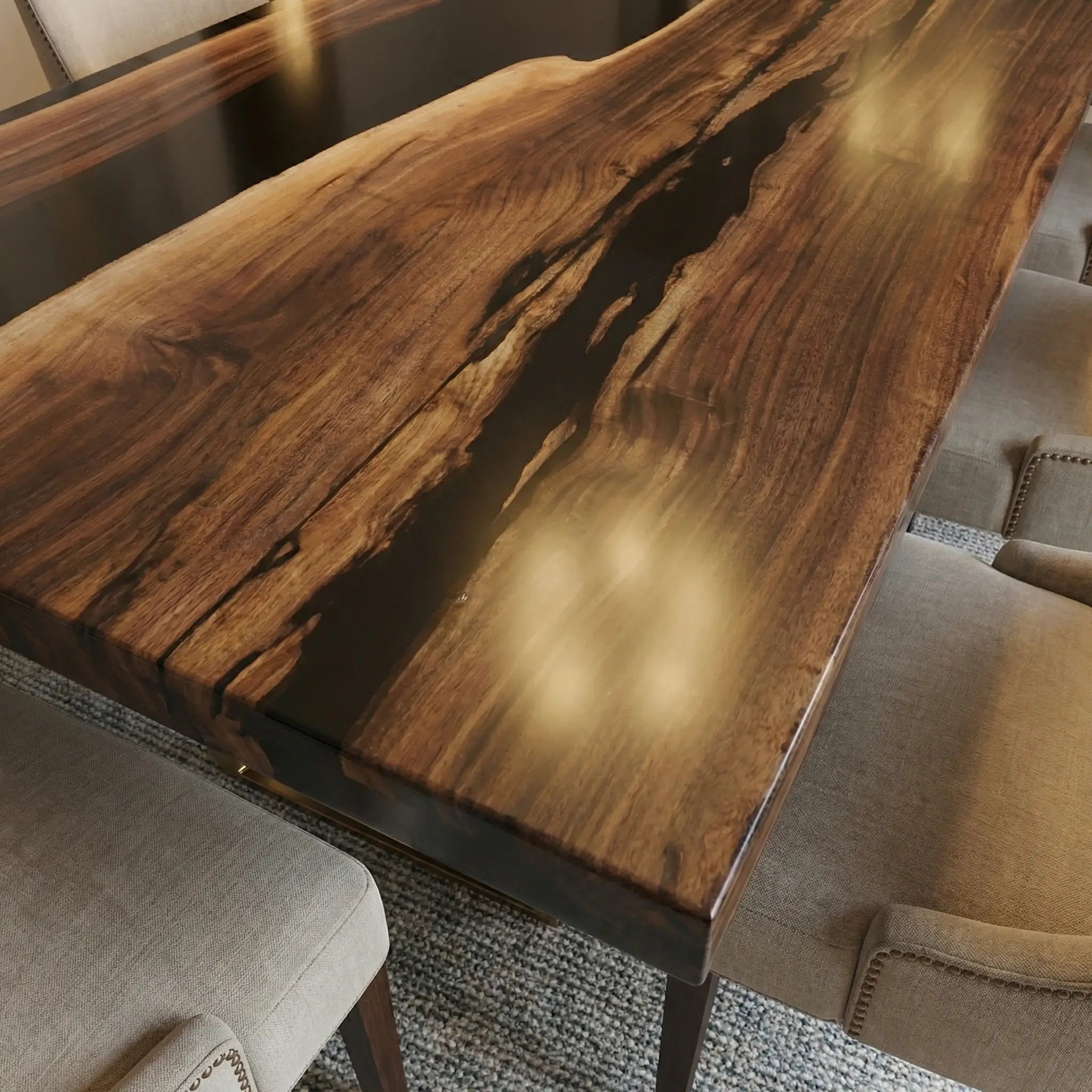 Custom Black Walnut Epoxy Resin River Table Black Resin KLM-59 - image 4 | ThawHome