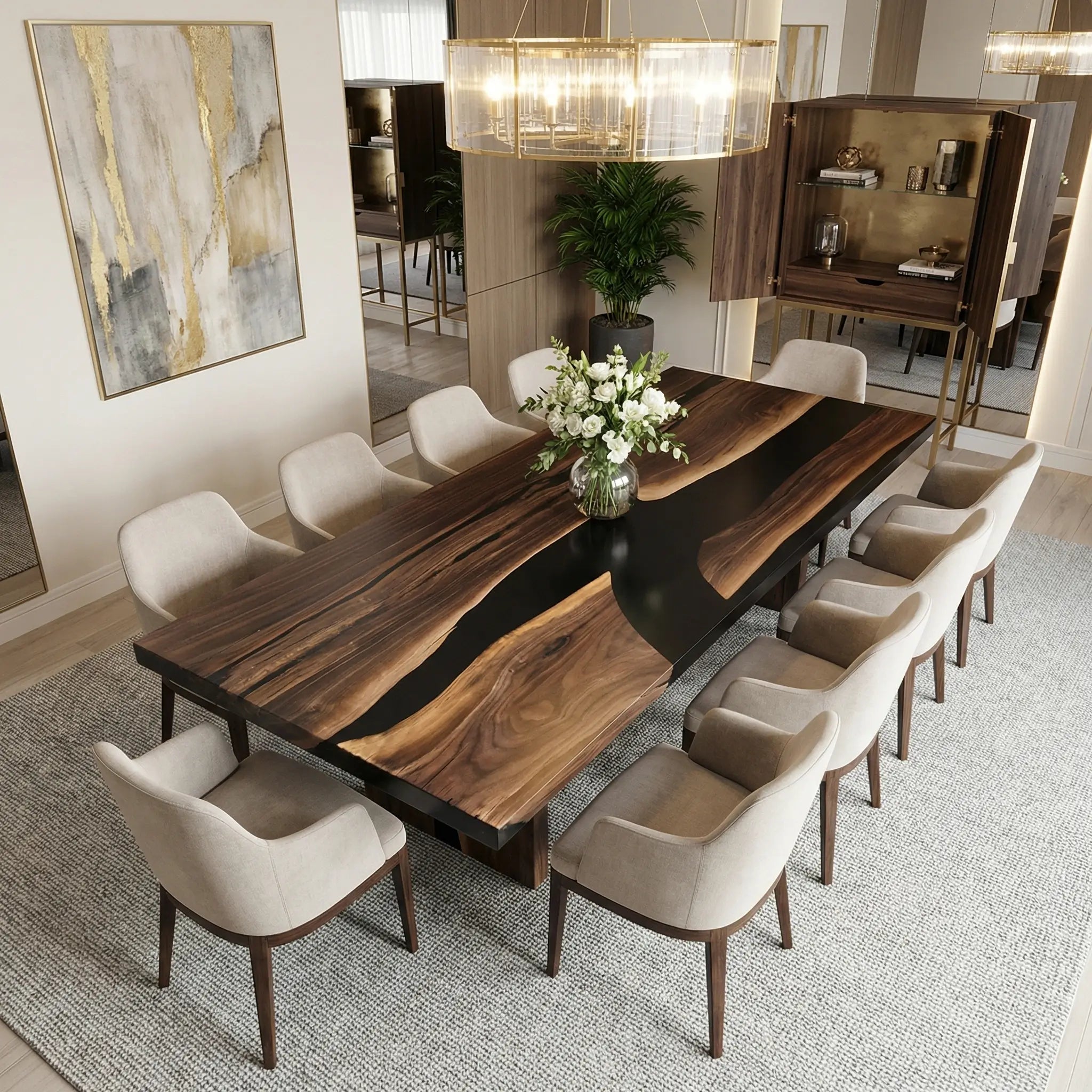 Custom Black Walnut Epoxy Resin River Table Black Resin KLM-59 - image 1 | ThawHome