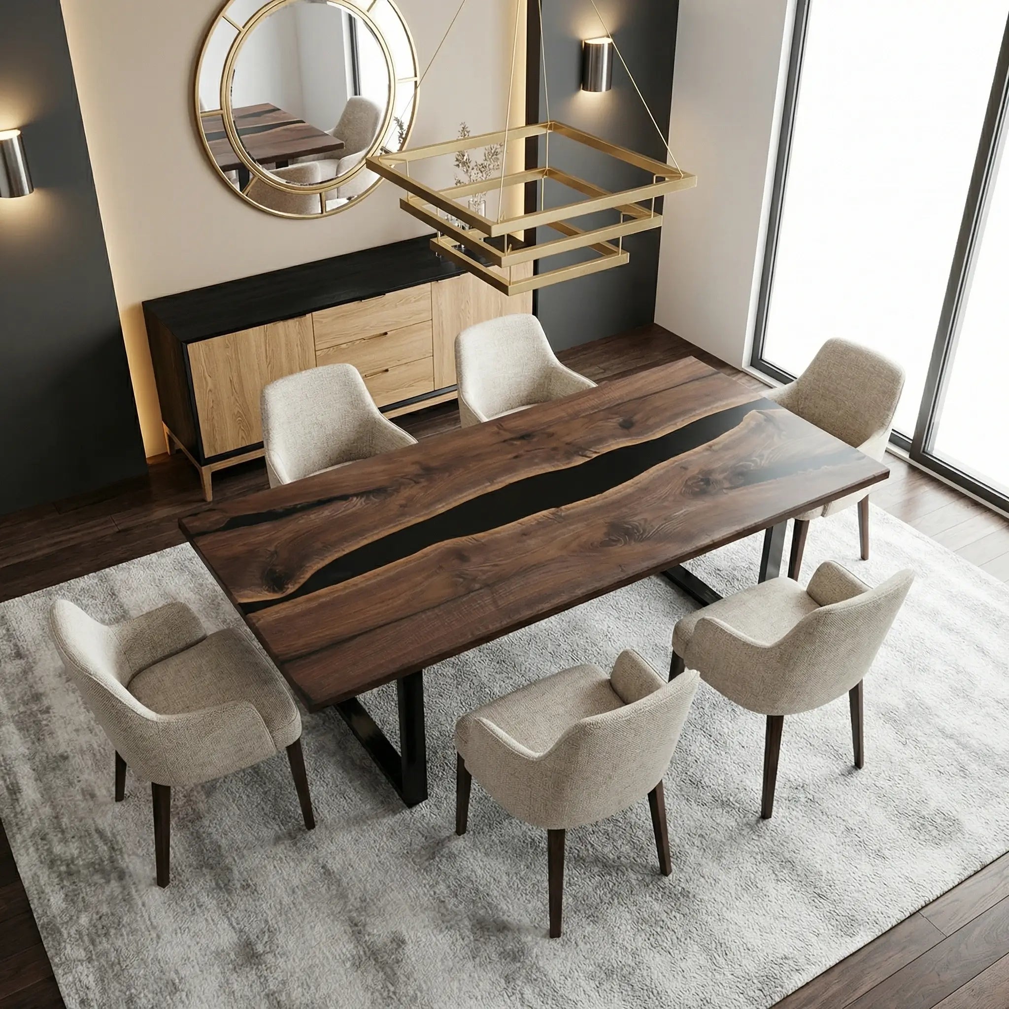 Custom Black Walnut Epoxy Resin River Table Black Resin QRT-75 - image 2 | ThawHome