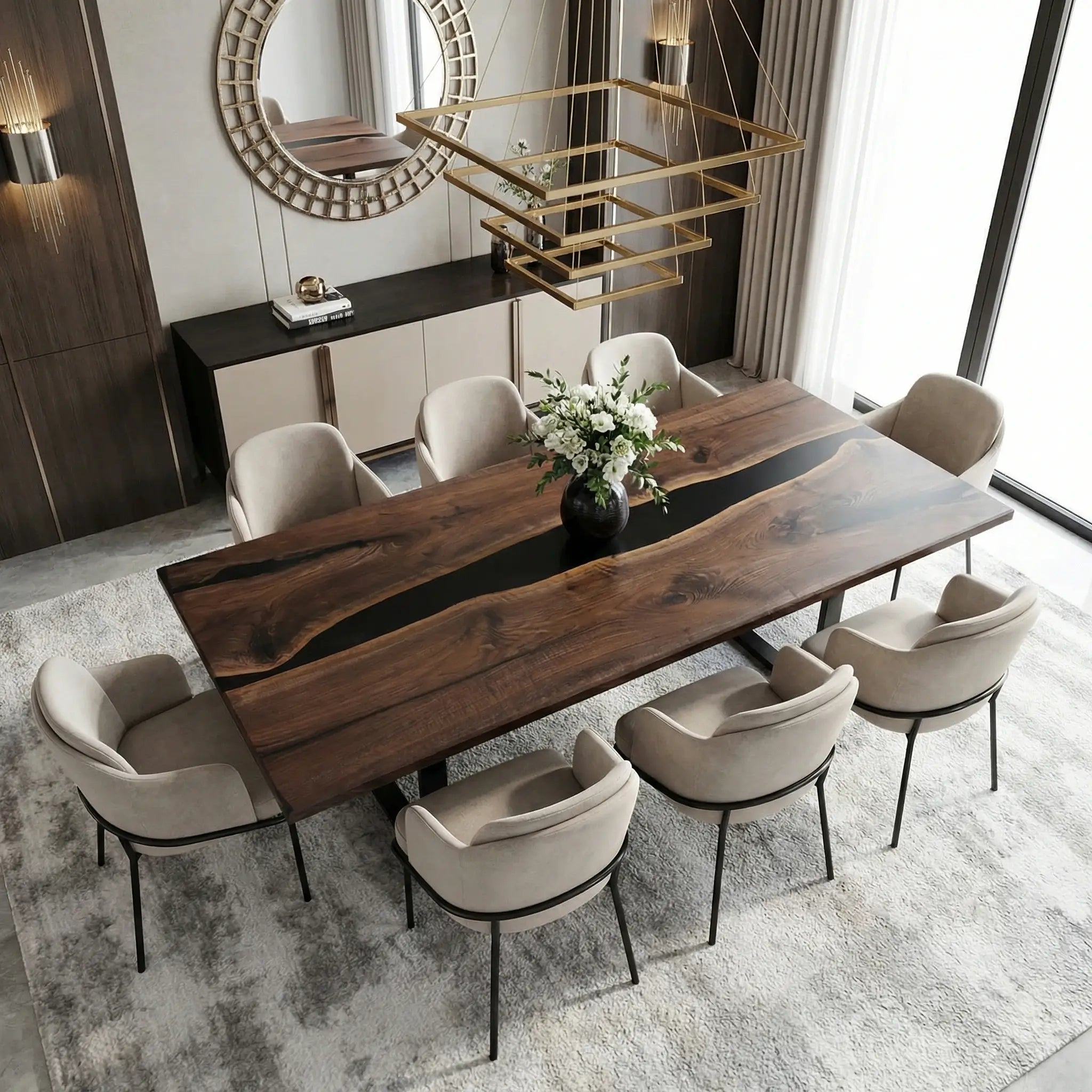 Custom Black Walnut Epoxy Resin River Table Black Resin QRT-75 - image 1 | ThawHome