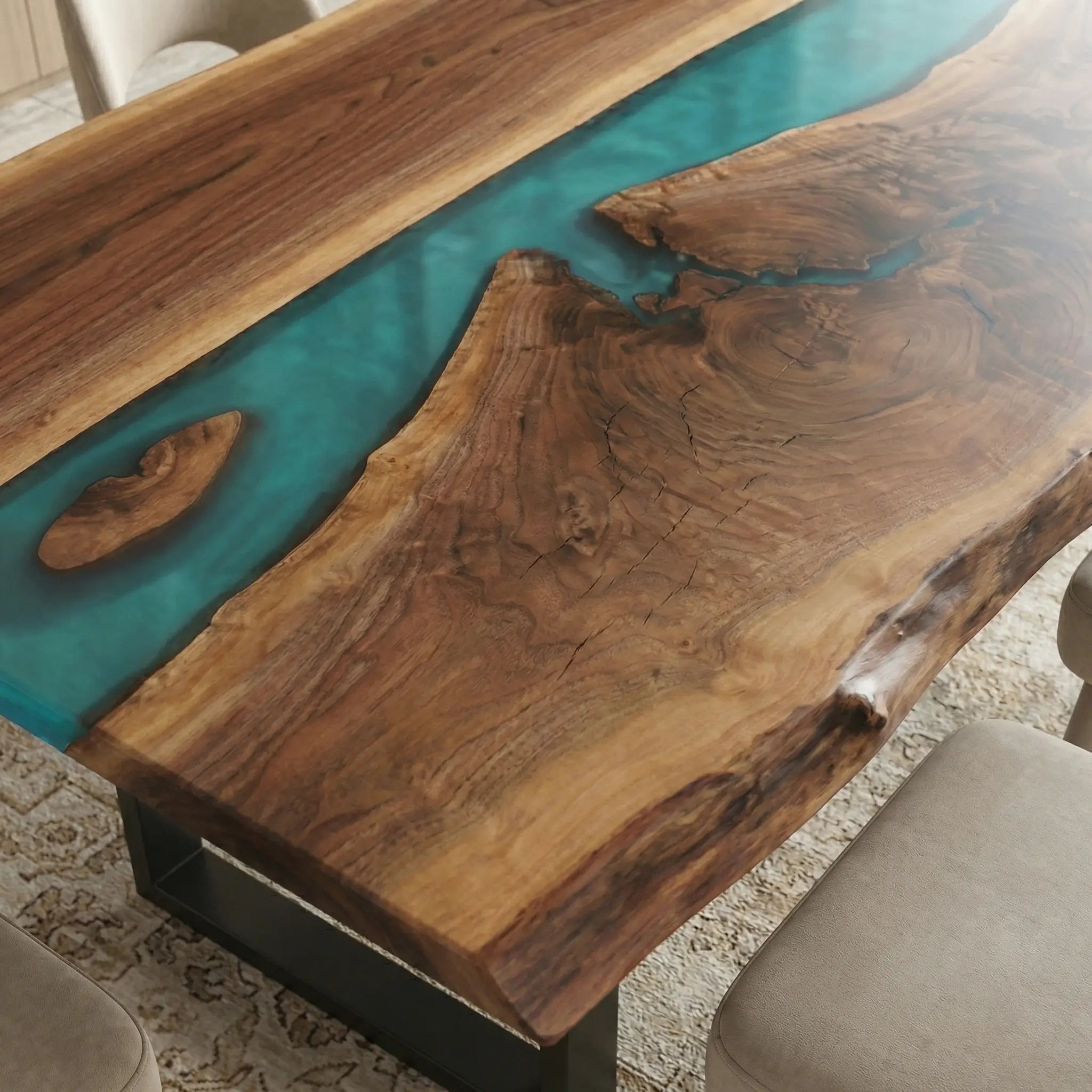 Custom Black Walnut Epoxy Resin River Table Blue Resin ORT-82 - image 5 | ThawHome