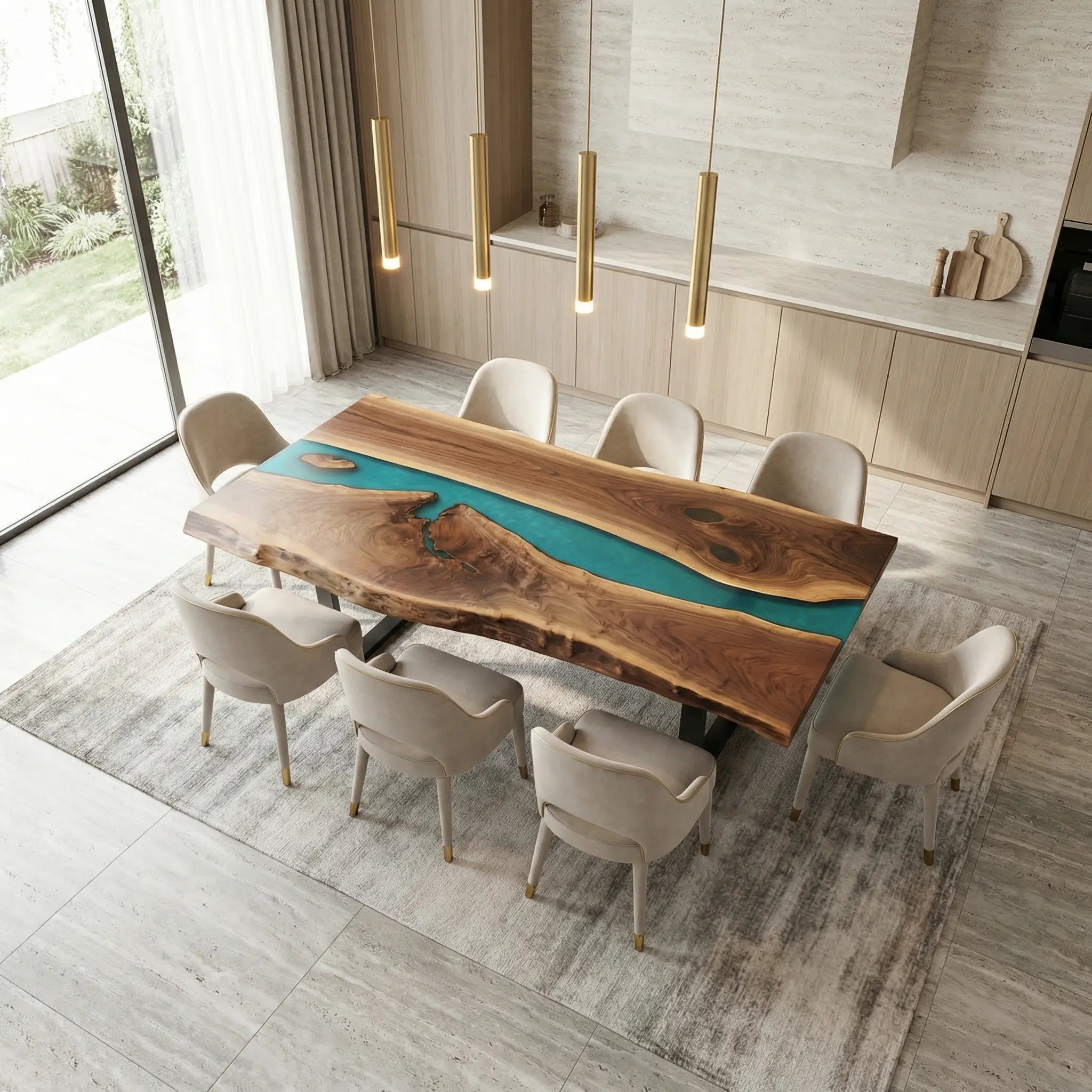 Custom Black Walnut Epoxy Resin River Table Blue Resin ORT-82 - image 2 | ThawHome