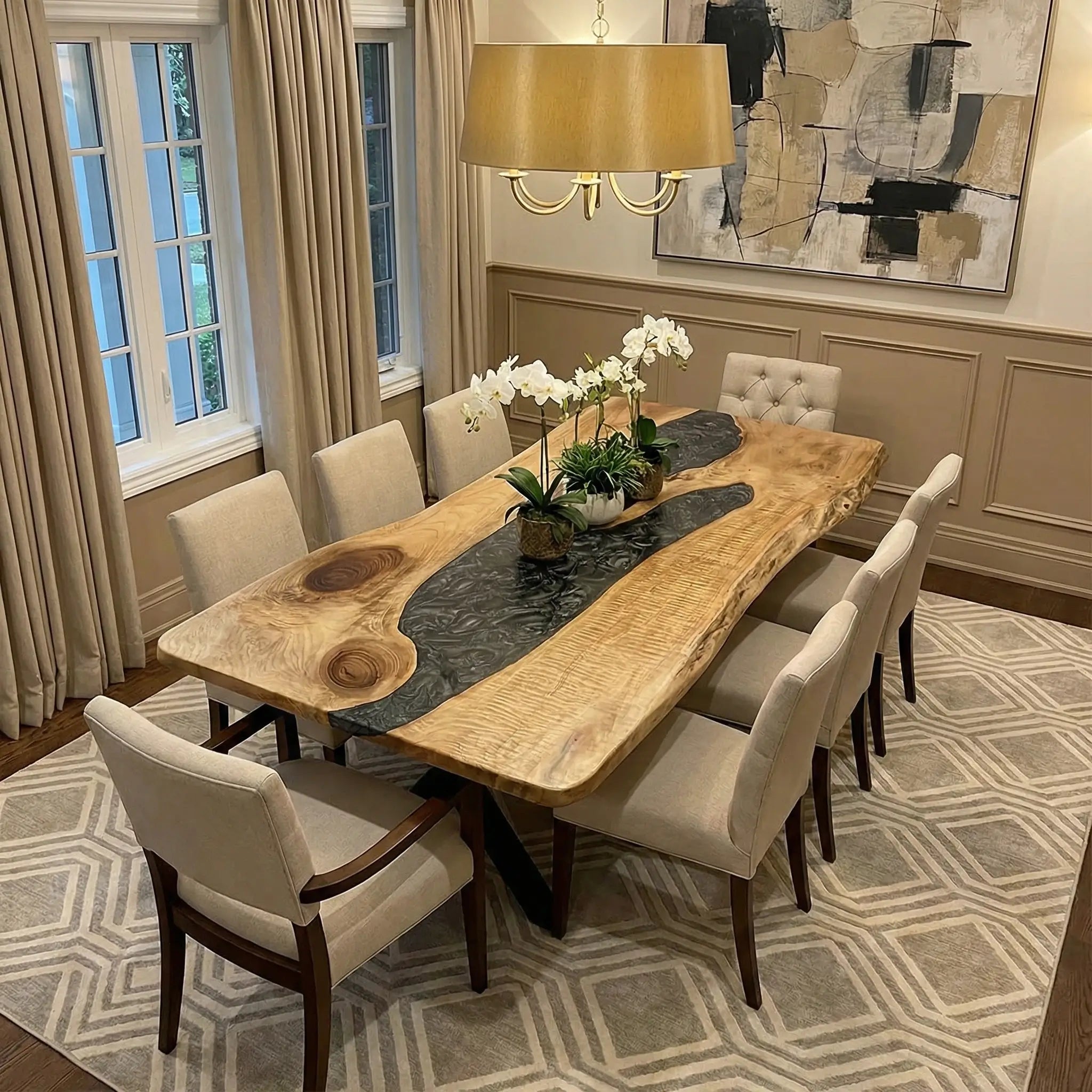 Custom Black Walnut Epoxy Resin River Table Gray Pearl ORT-72 - image 1 | ThawHome