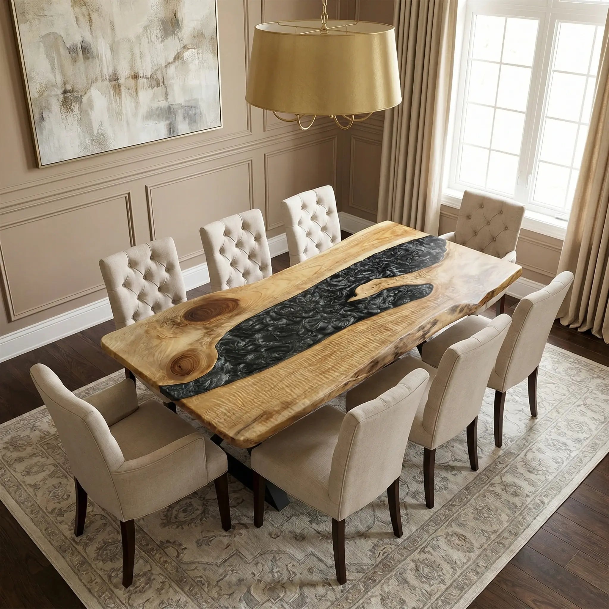 Custom Black Walnut Epoxy Resin River Table Gray Pearl ORT-72 - image 3 | ThawHome