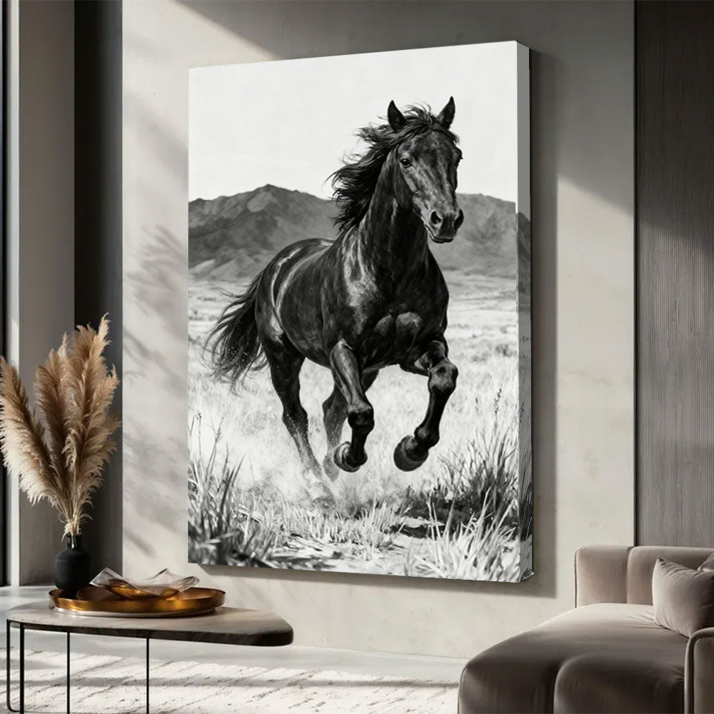 Untamed Ridge horse wall art, displayed in a neutral living space.