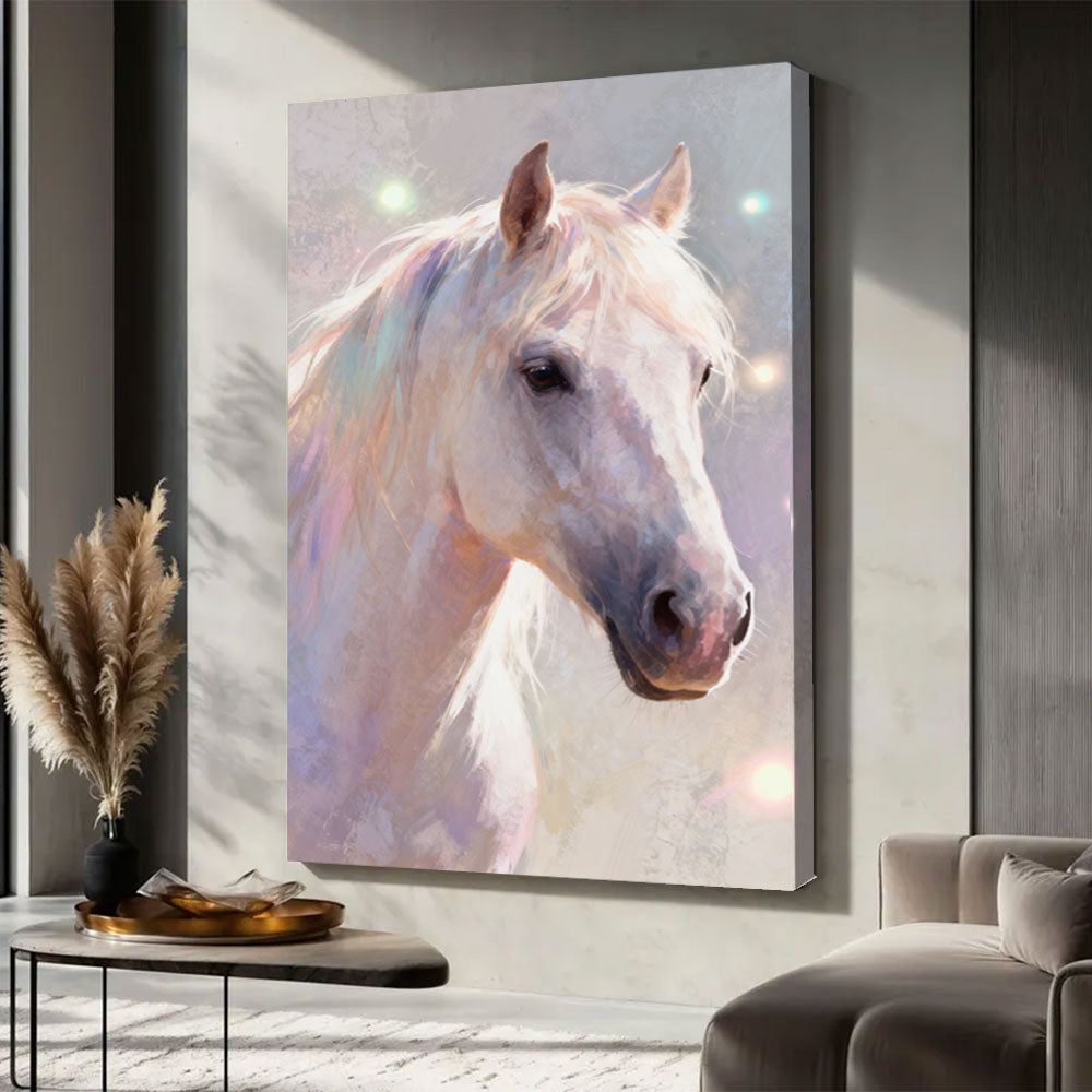 Pearl Daydream horse wall art, displayed in a neutral living space.
